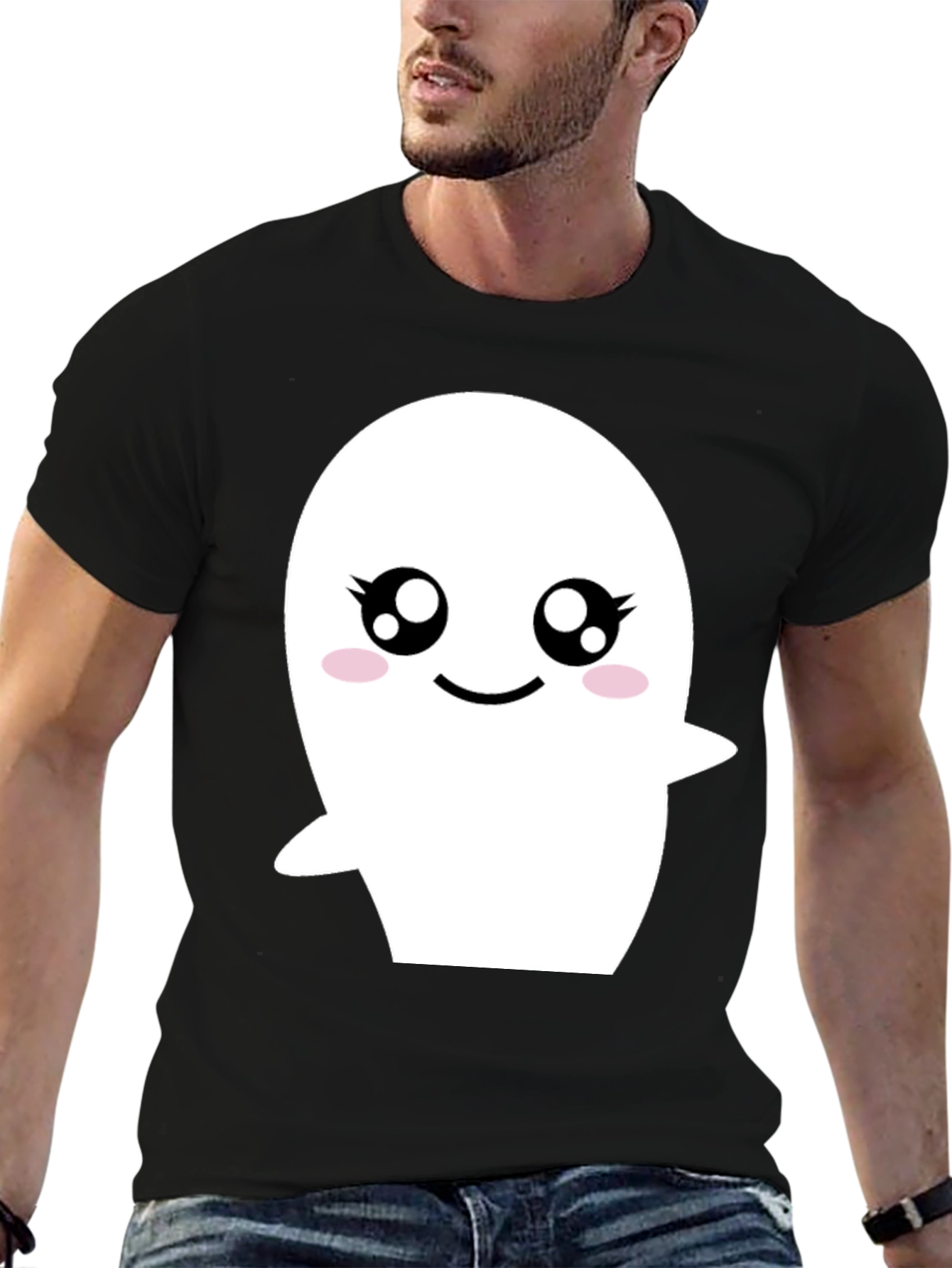 Cute Ghost Graphic Black T-Shirt