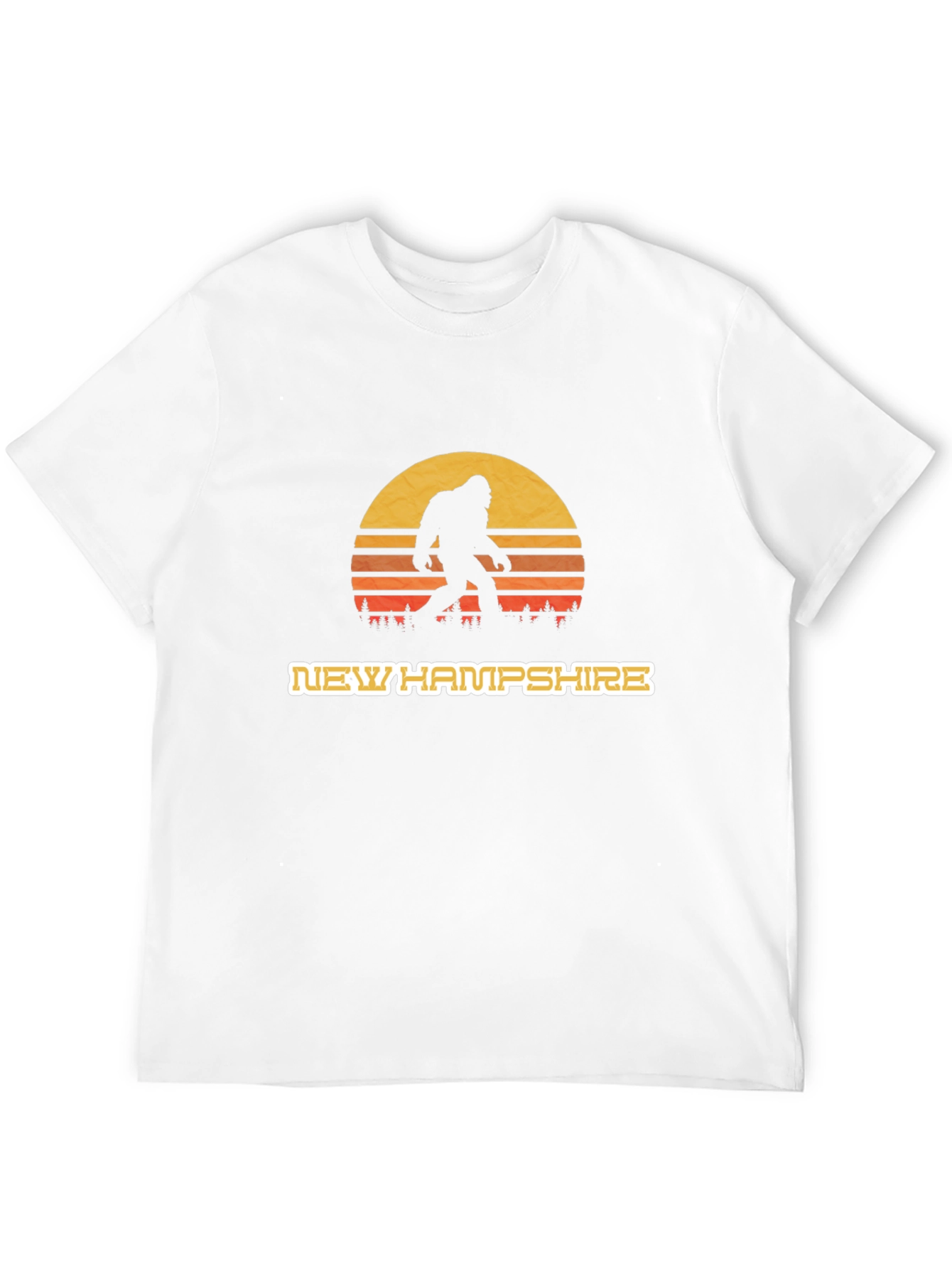 New Hampshire Bigfoot T-Shirt - Retro Sunset Design