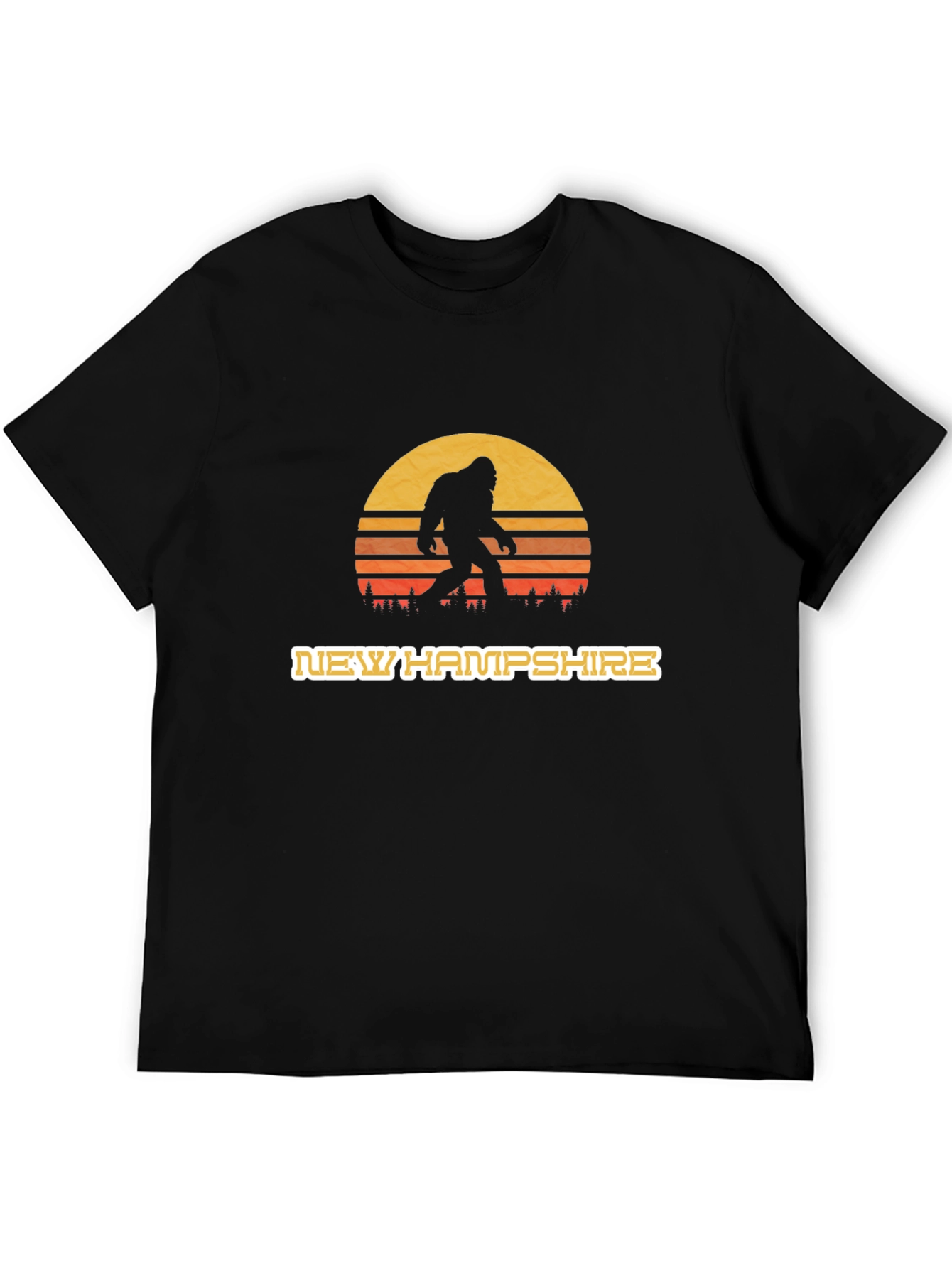 New Hampshire Bigfoot T-Shirt - Retro Sunset Design