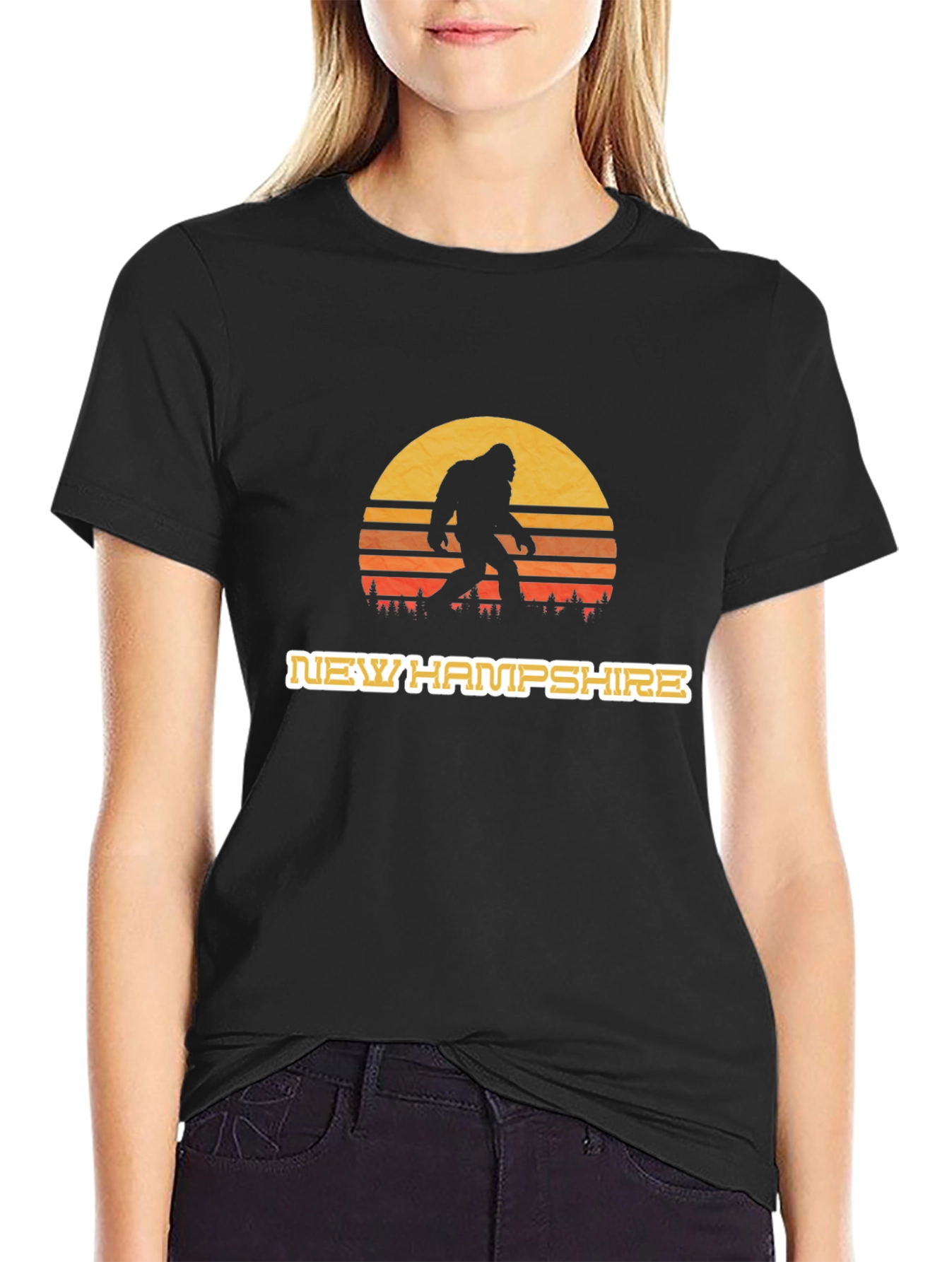 New Hampshire Bigfoot T-Shirt - Retro Sunset Design