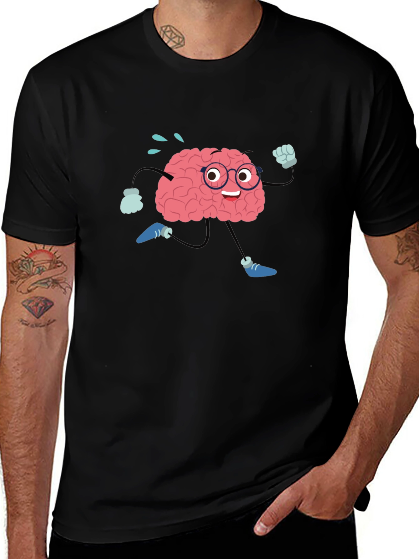 Brain Running Cartoon T-Shirt