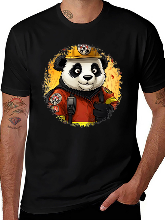 Panda Firefighter T-Shirt - Cool Cartoon Graphic Tee
