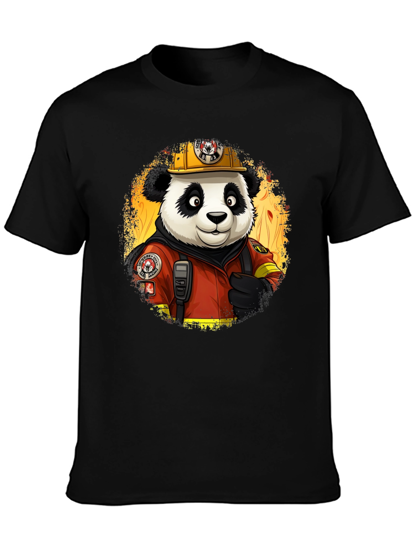 Panda Firefighter T-Shirt - Cool Cartoon Graphic Tee