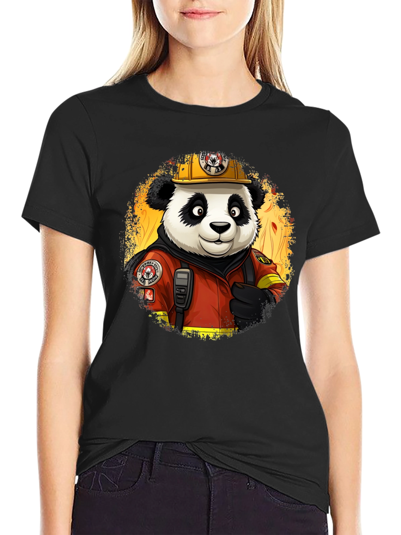 Panda Firefighter T-Shirt - Cool Cartoon Graphic Tee