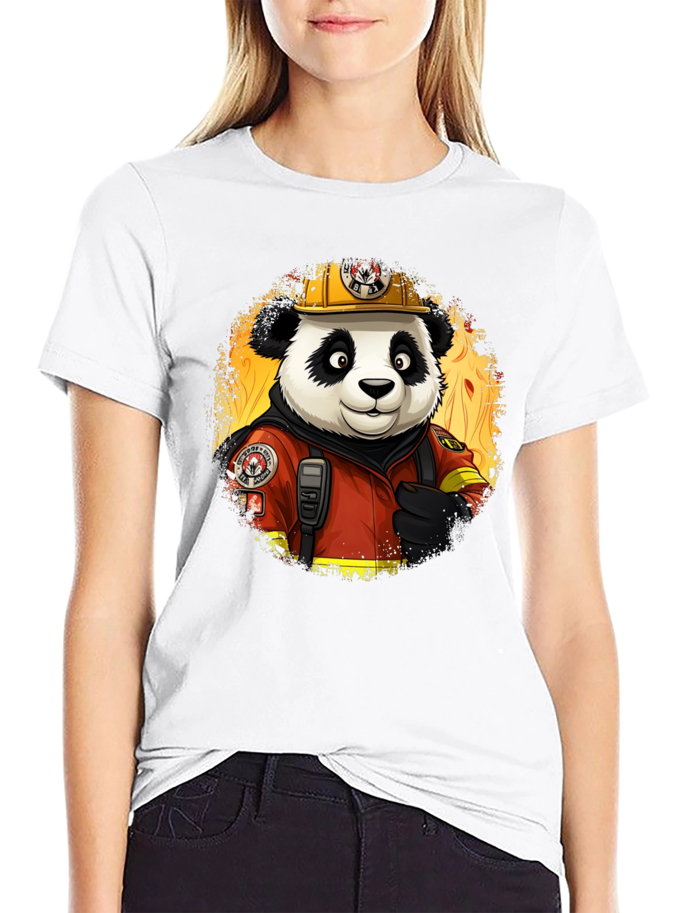 Panda Firefighter T-Shirt - Cool Cartoon Graphic Tee