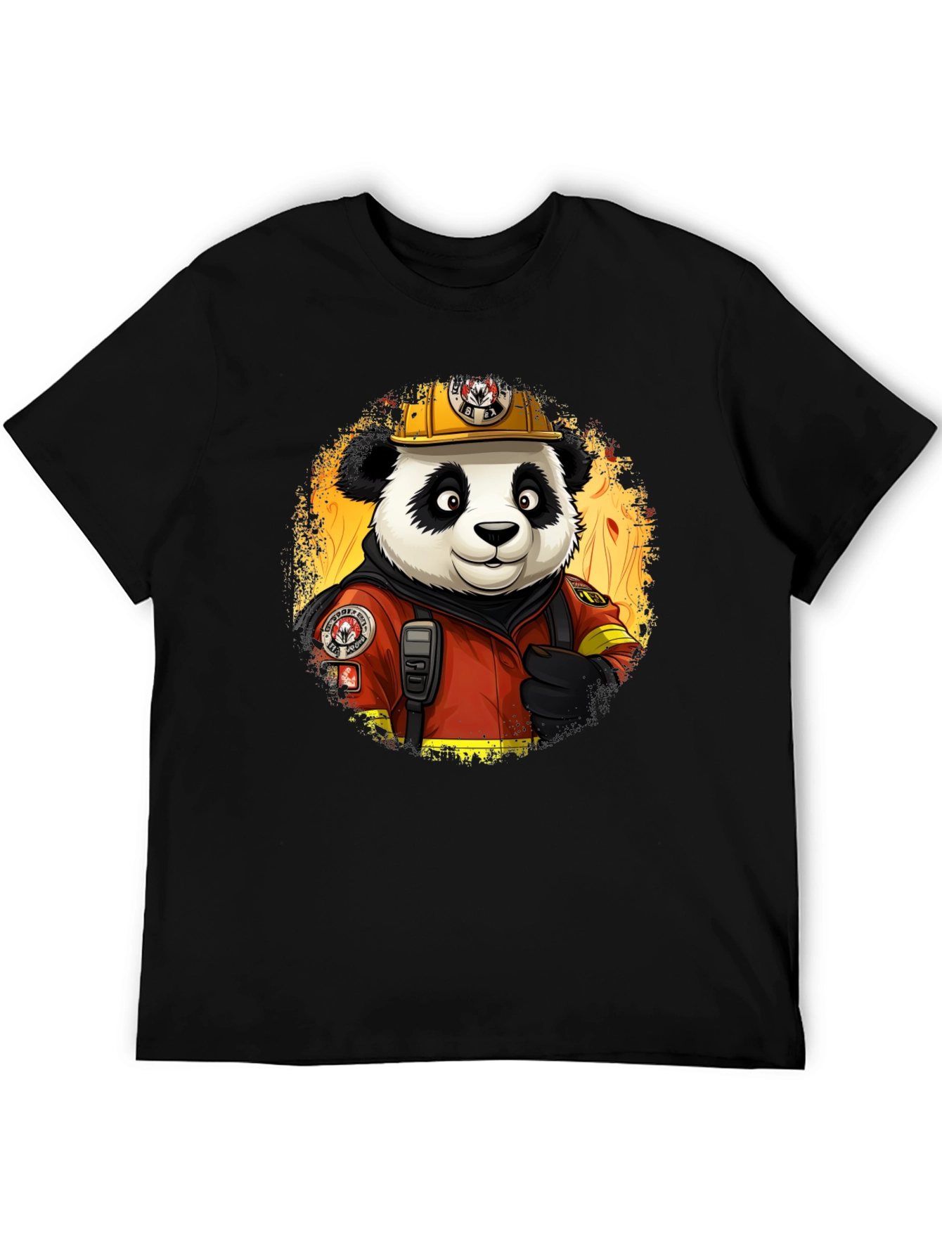 Panda Firefighter T-Shirt - Cool Cartoon Graphic Tee