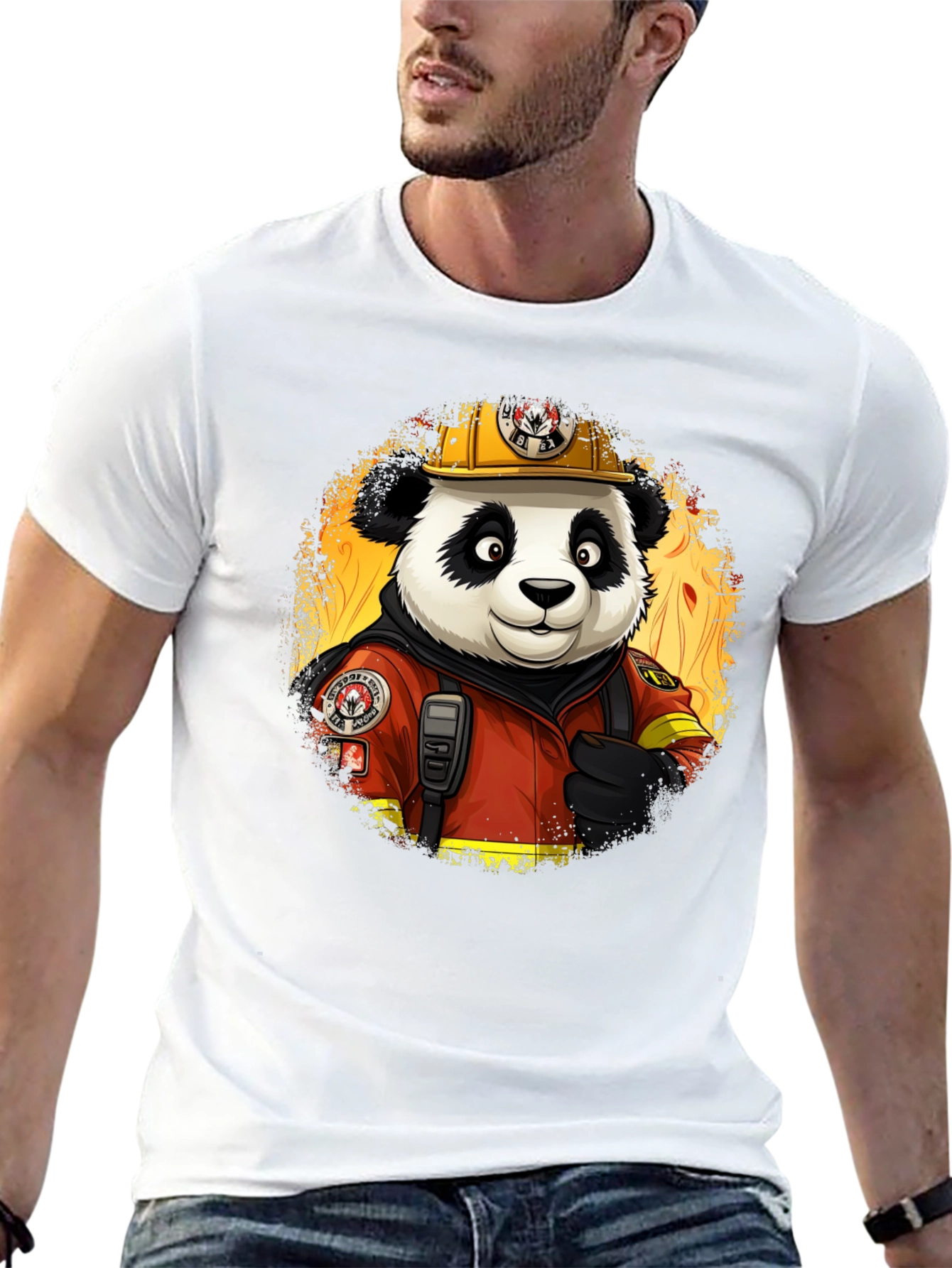 Panda Firefighter T-Shirt - Cool Cartoon Graphic Tee