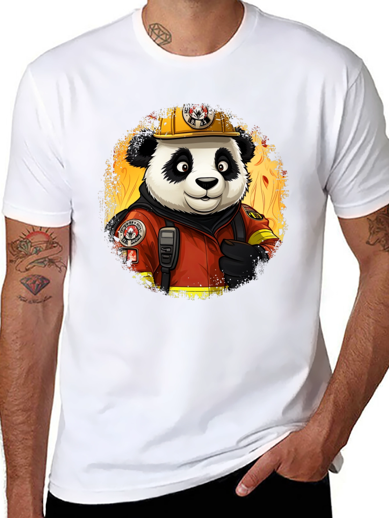 Panda Firefighter T-Shirt - Cool Cartoon Graphic Tee