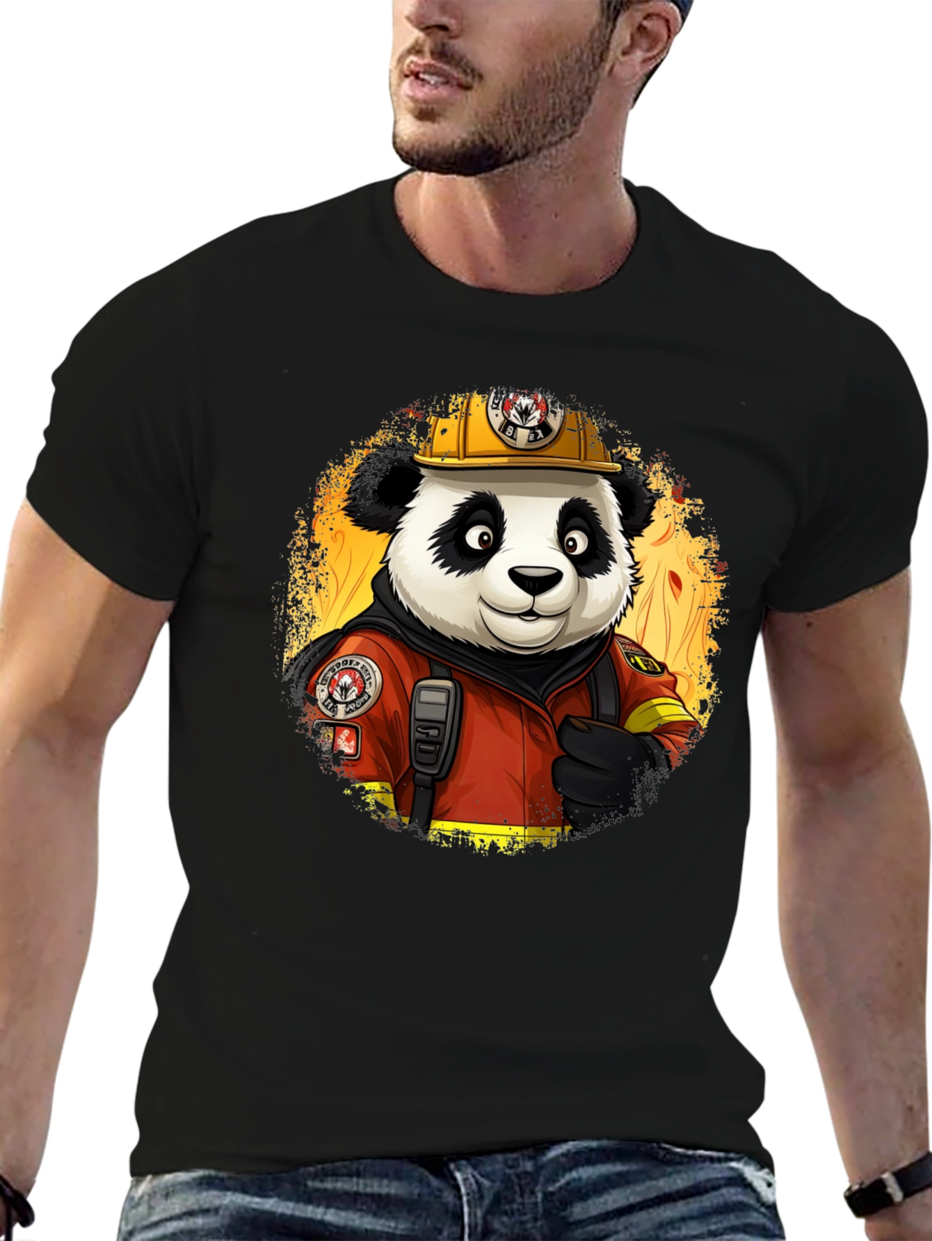 Panda Firefighter T-Shirt - Cool Cartoon Graphic Tee