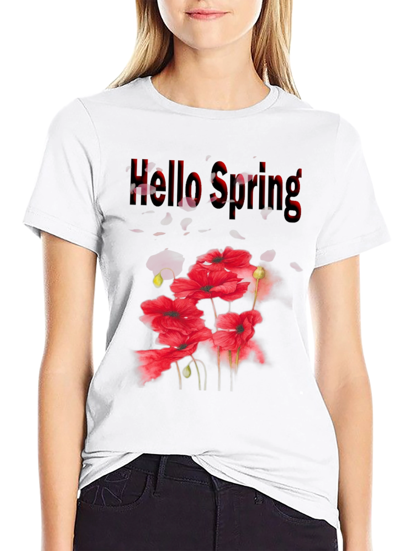 Hello Spring Floral Black T-Shirt
