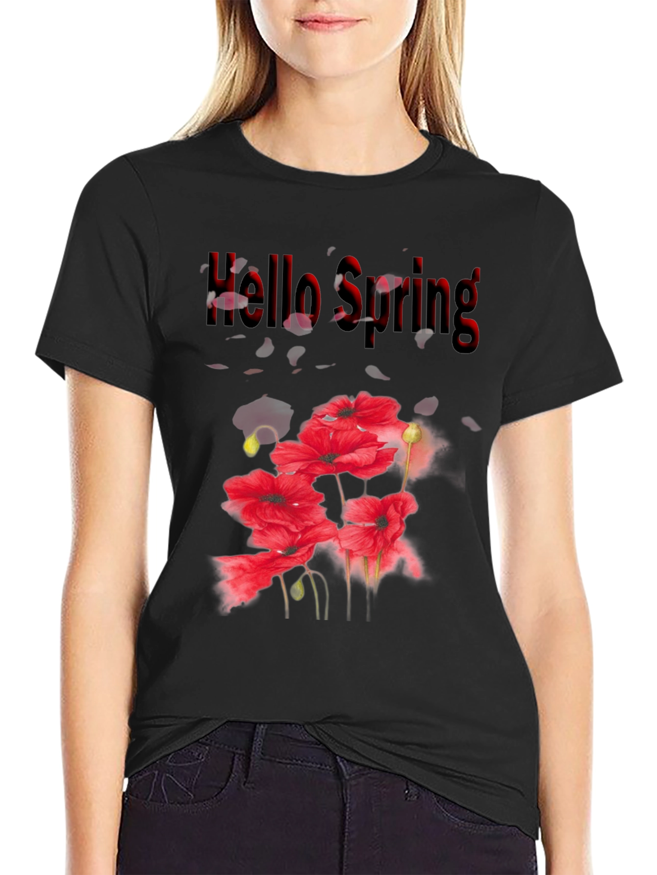 Hello Spring Floral Black T-Shirt