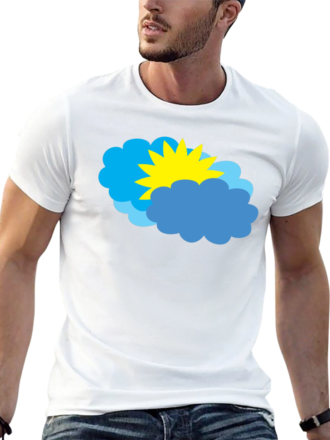 Cartoon Sun & Clouds Graphic Black T-Shirt