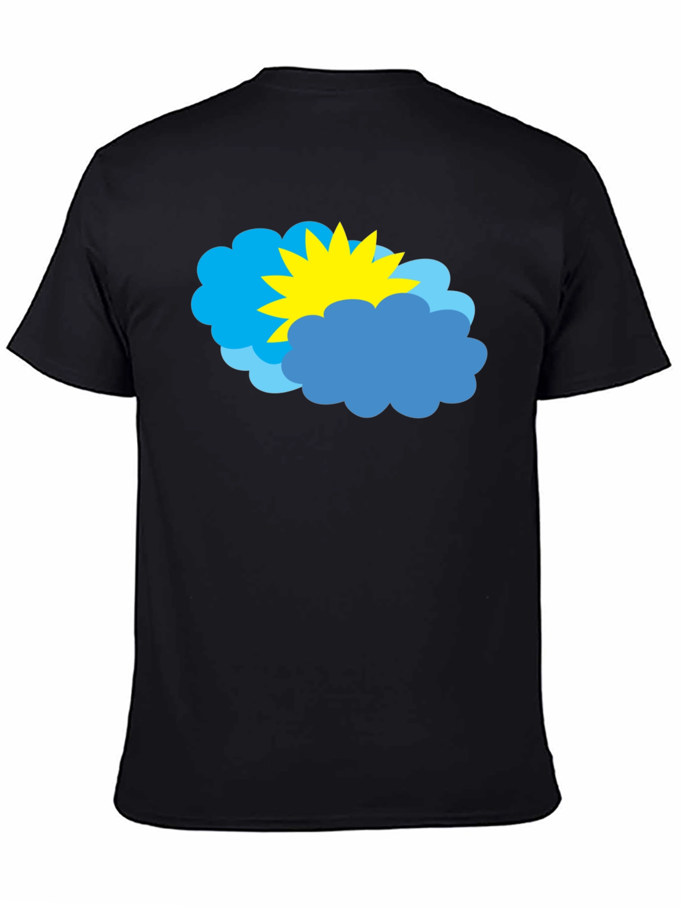 Cartoon Sun & Clouds Graphic Black T-Shirt