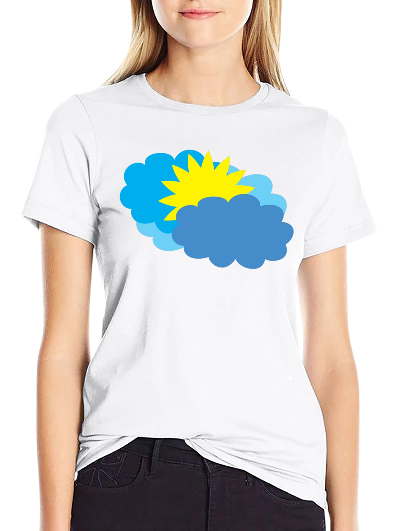 Cartoon Sun & Clouds Graphic Black T-Shirt