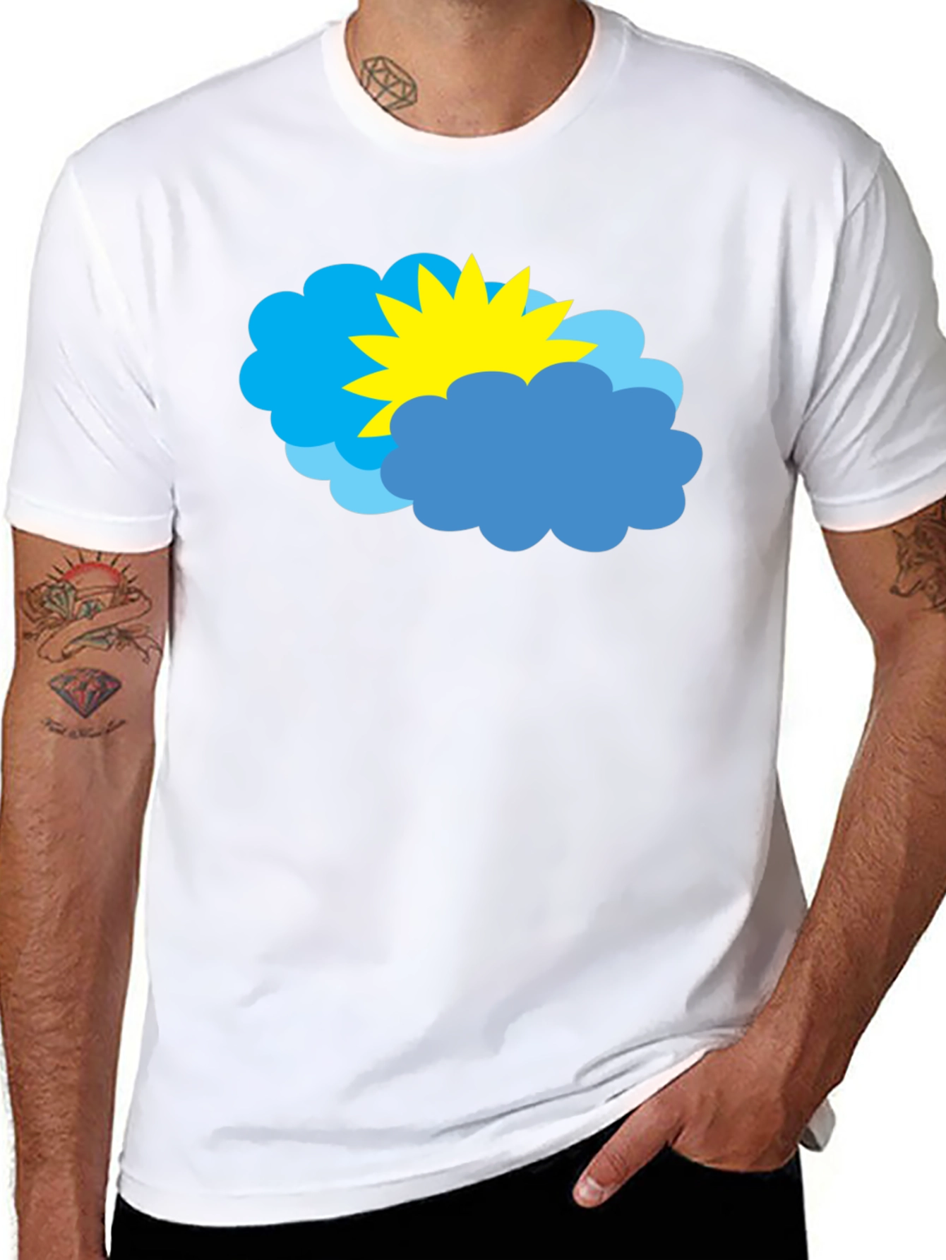 Cartoon Sun & Clouds Graphic Black T-Shirt