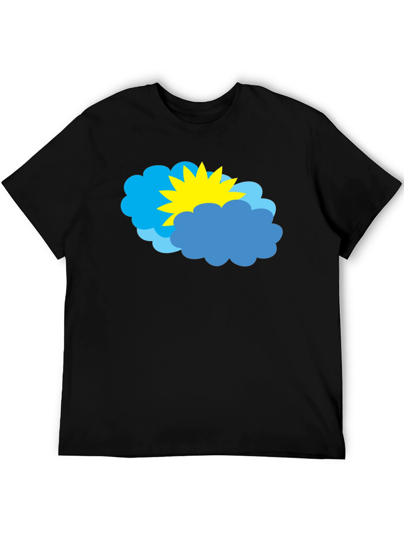 Cartoon Sun & Clouds Graphic Black T-Shirt