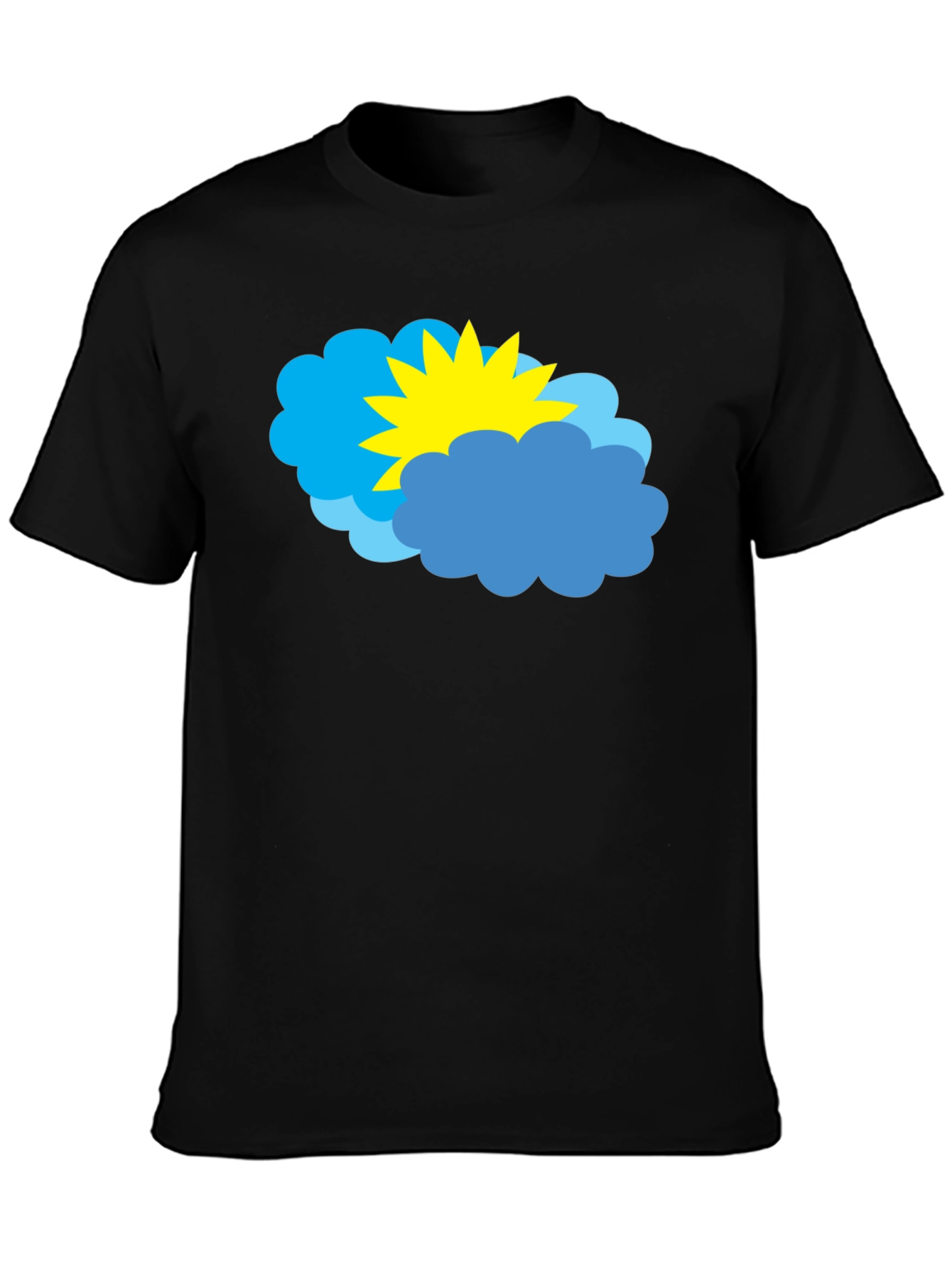 Cartoon Sun & Clouds Graphic Black T-Shirt