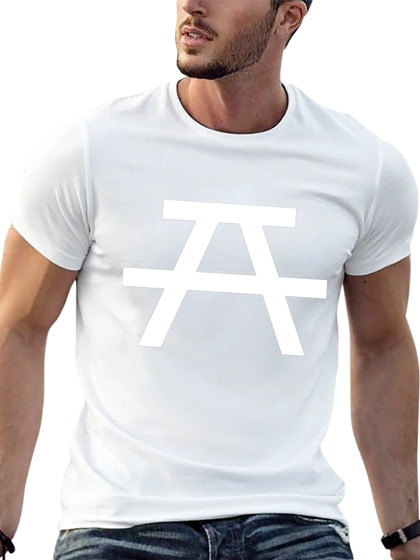 Minimalist Black T-Shirt with White Geometric Design