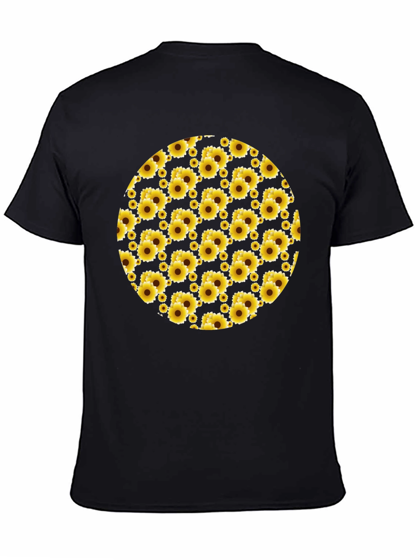 Sunflower Pattern Black T-Shirt