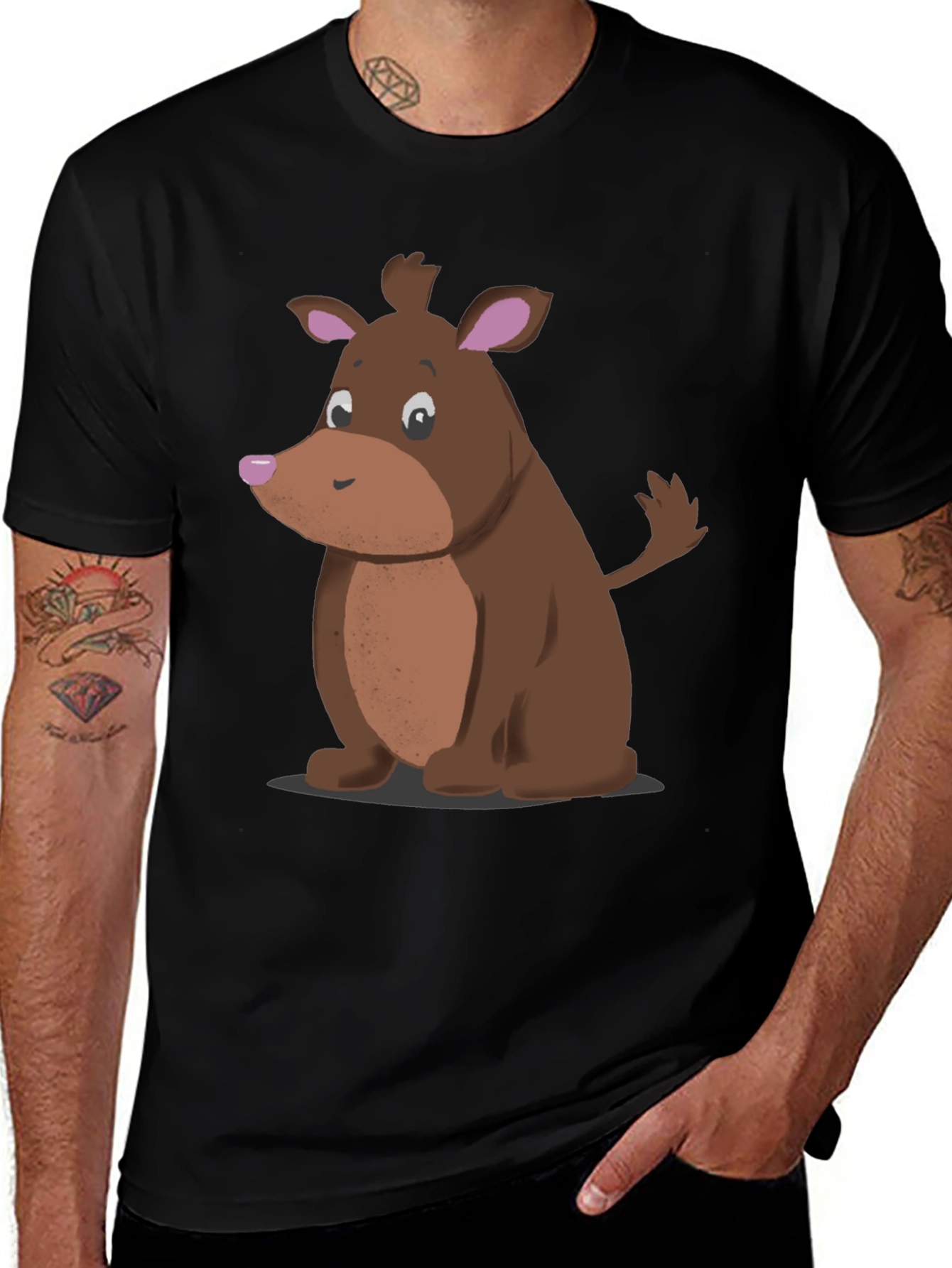 Cartoon Dog Black T-Shirt