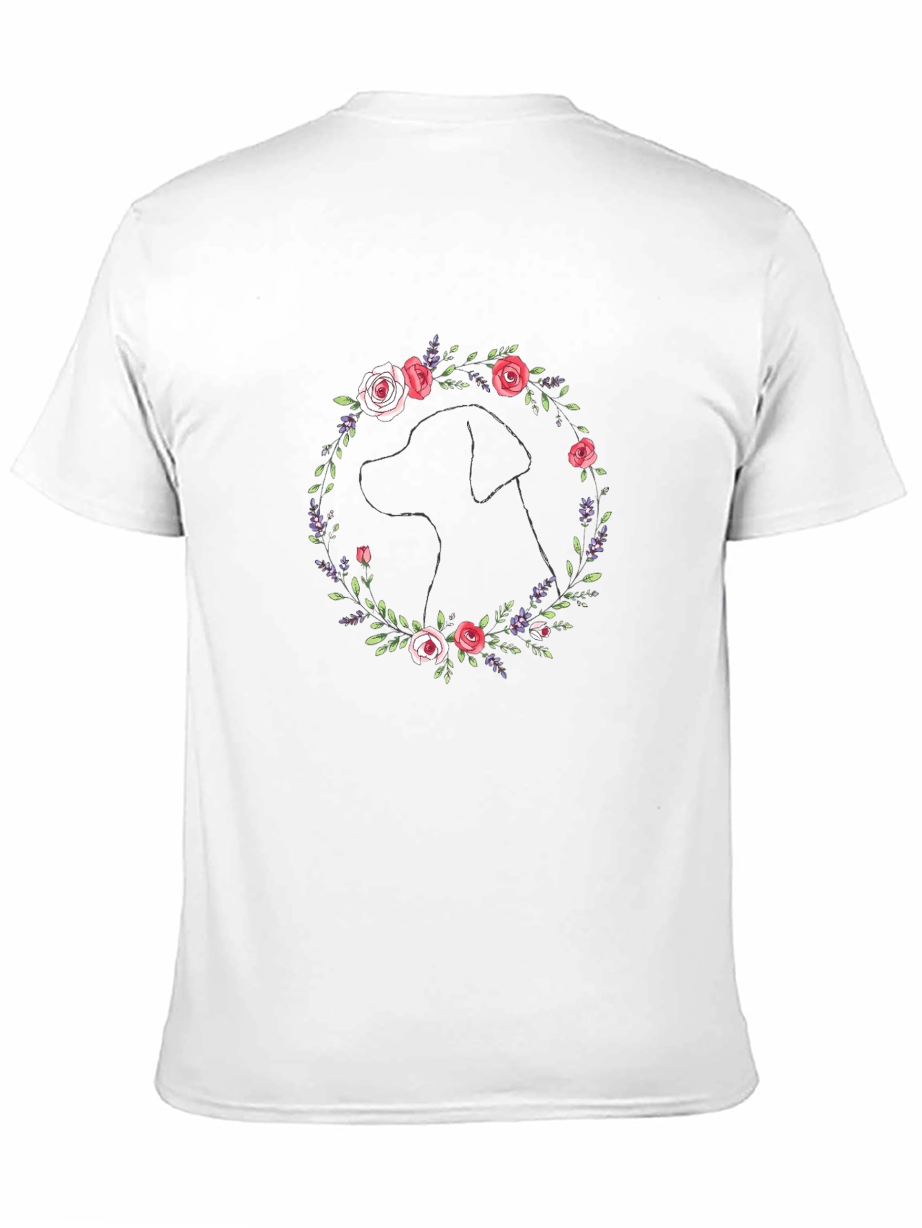 Dog Silhouette Floral Wreath Graphic T-Shirt