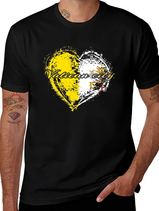 Vatican City Flag Heart Graphic Tee - Black