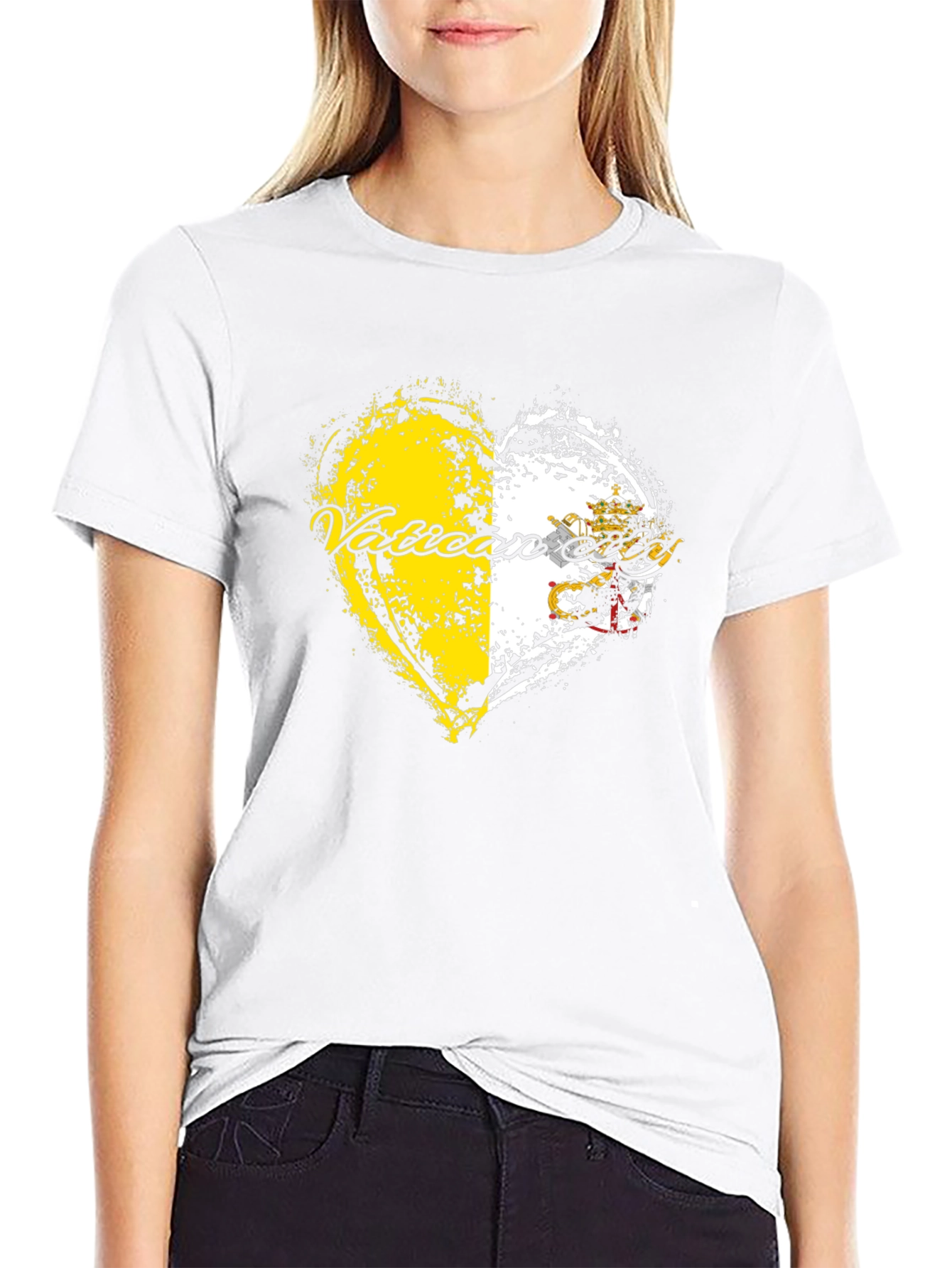 Vatican City Flag Heart Graphic Tee - Black