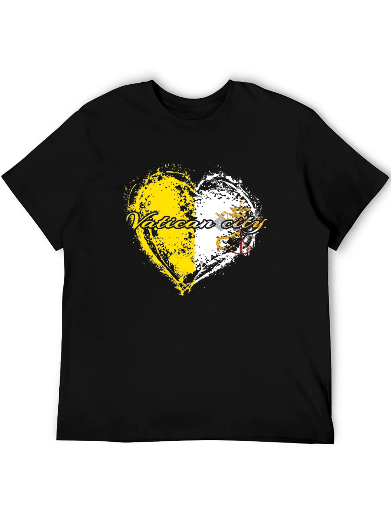 Vatican City Flag Heart Graphic Tee - Black