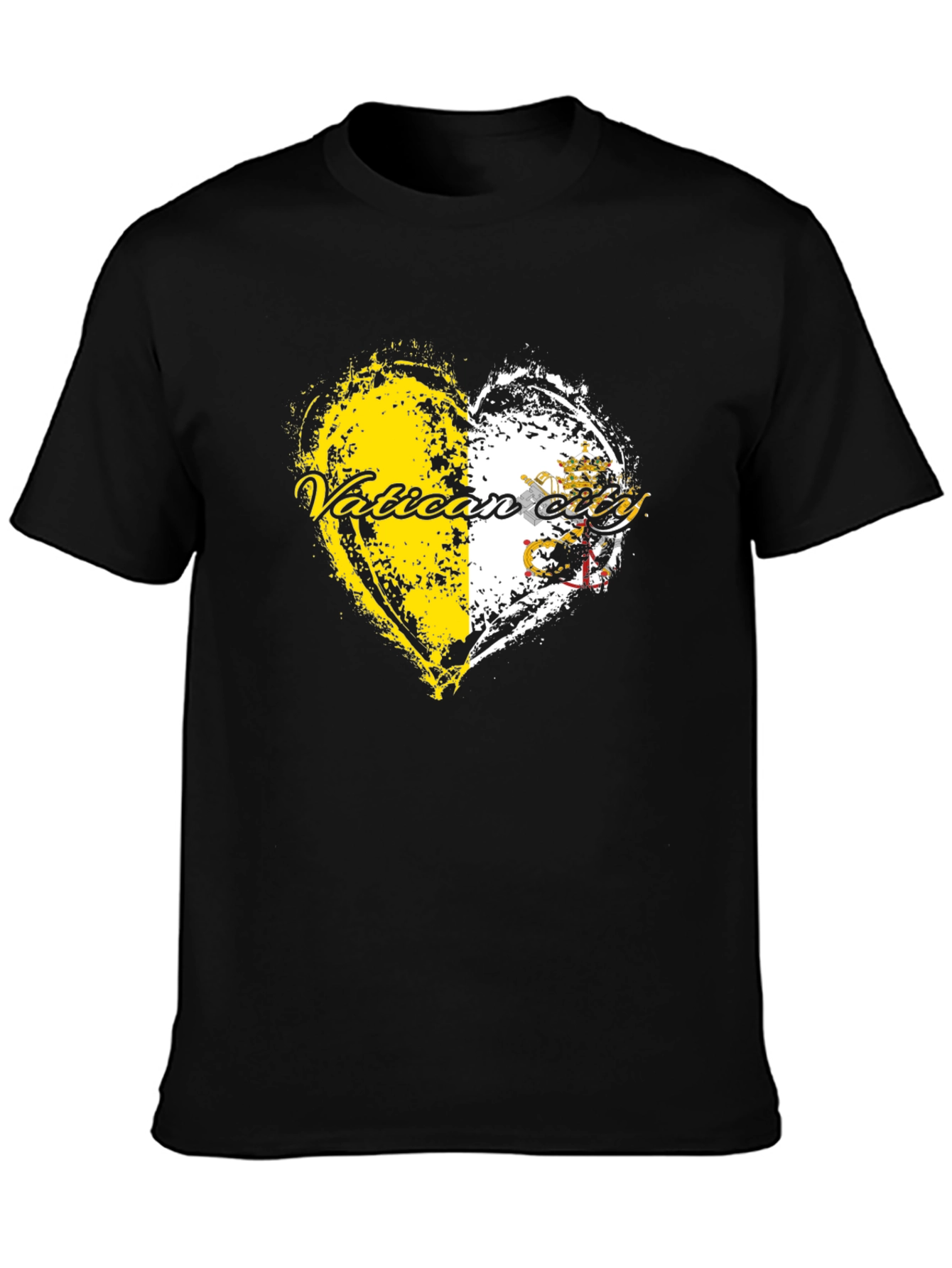Vatican City Flag Heart Graphic Tee - Black