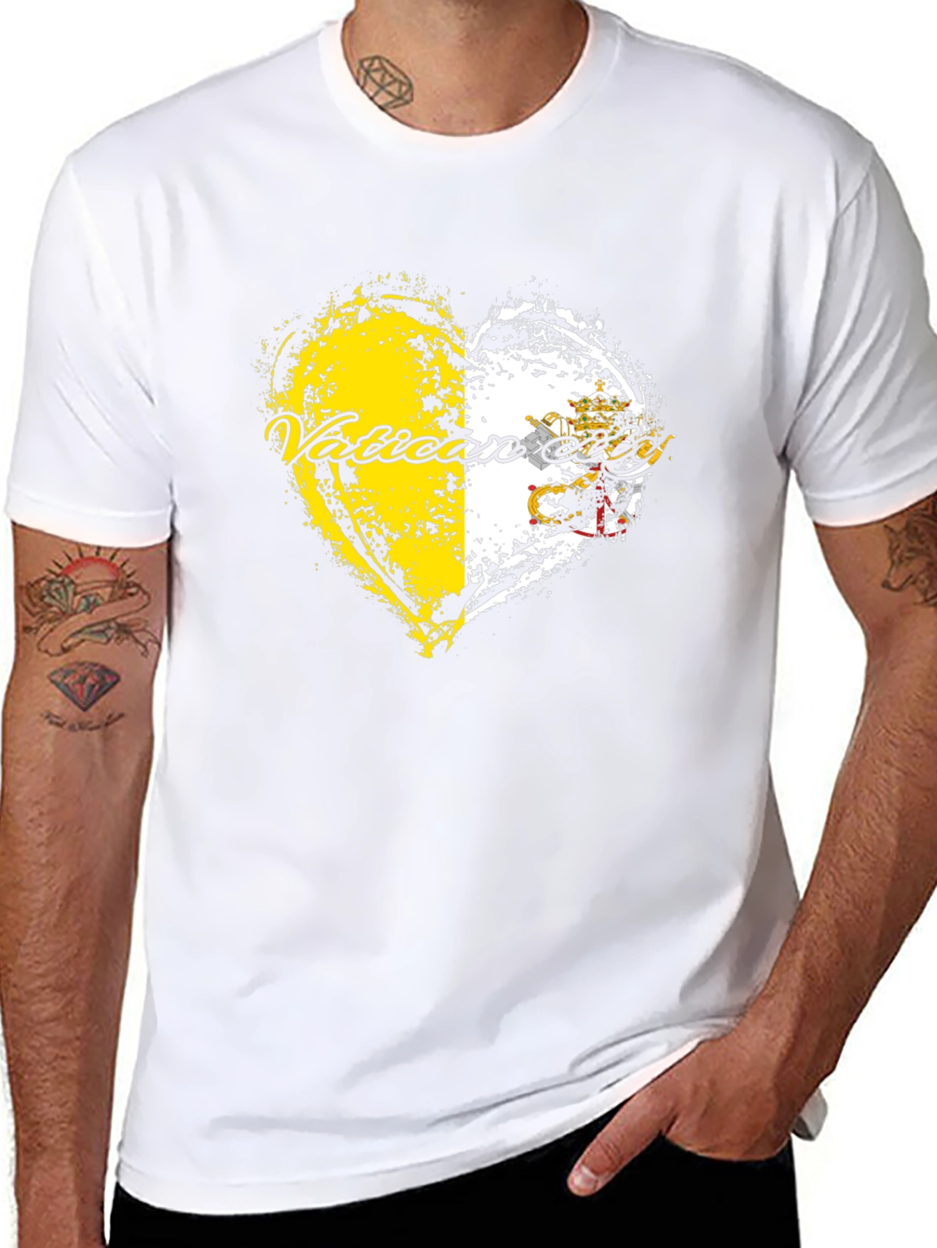 Vatican City Flag Heart Graphic Tee - Black