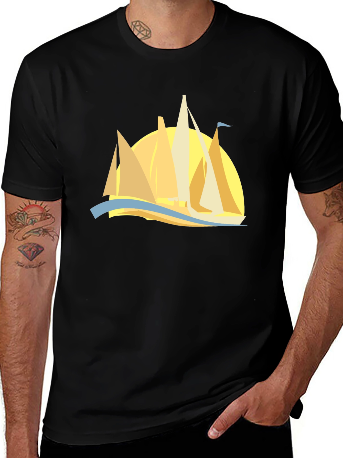 Sailing Graphic Tee - Black Cotton Comfort