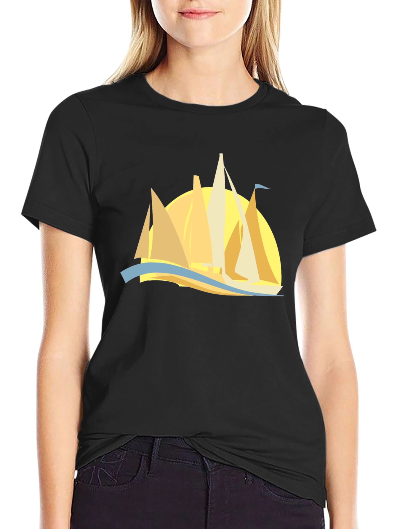 Sailing Graphic Tee - Black Cotton Comfort