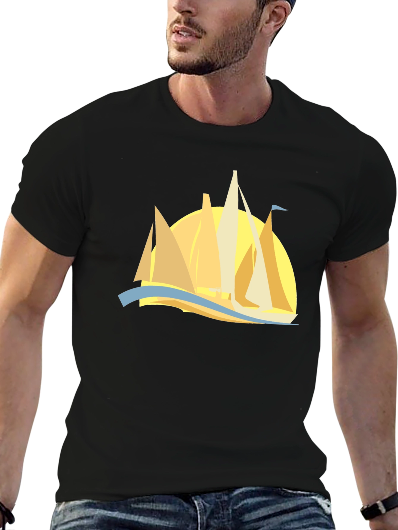 Sailing Graphic Tee - Black Cotton Comfort