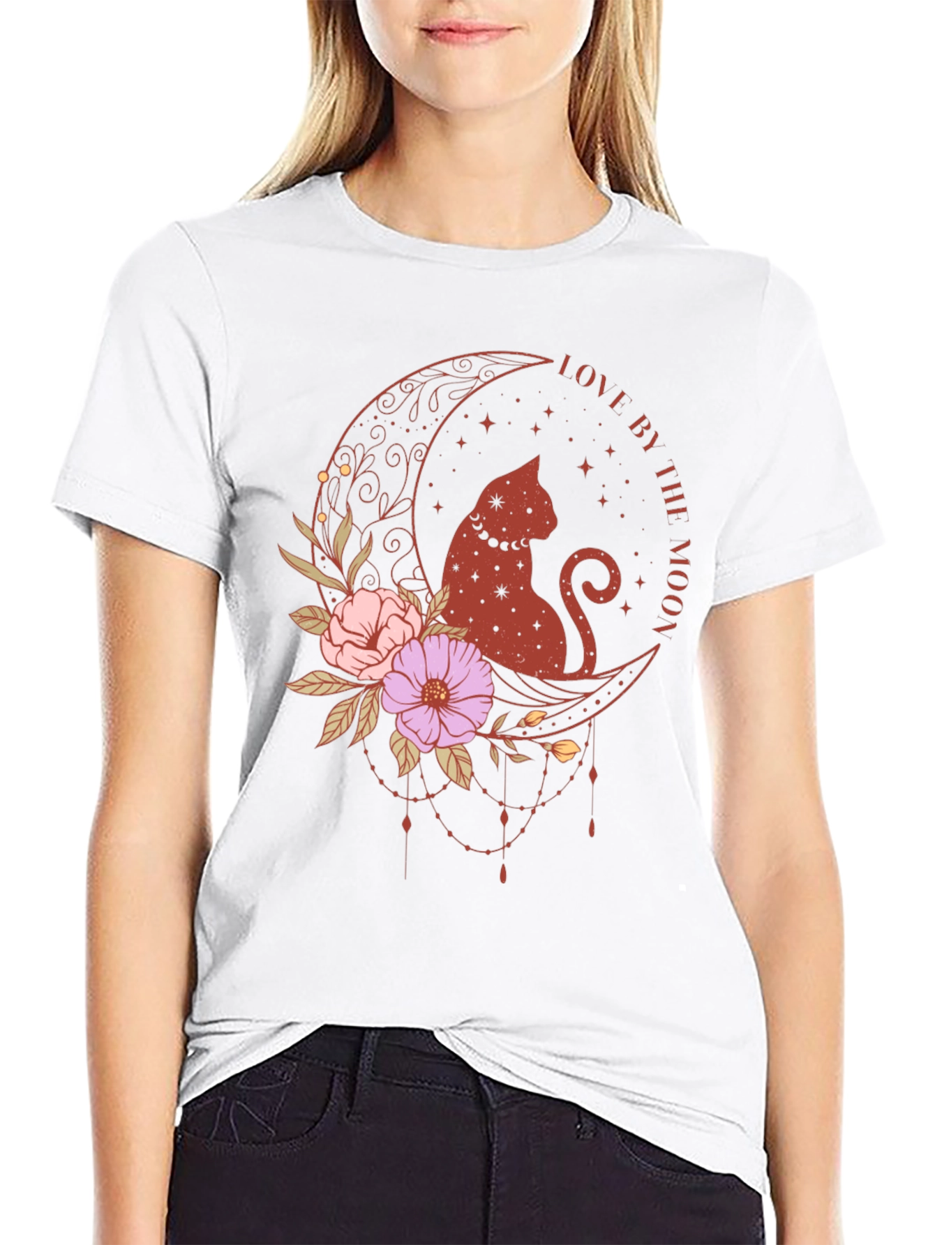 Love By The Moon Cat Graphic T-Shirt