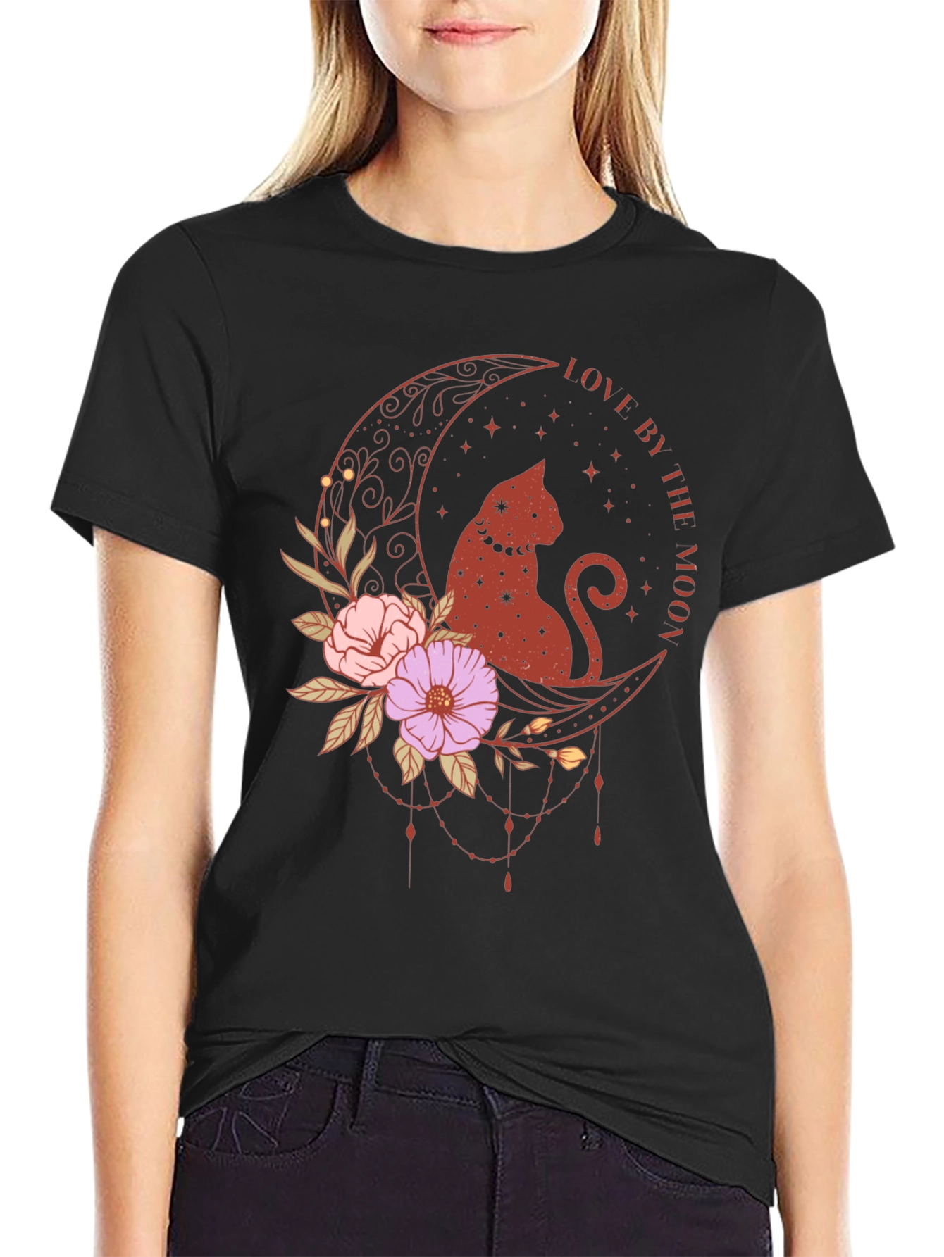 Love By The Moon Cat Graphic T-Shirt