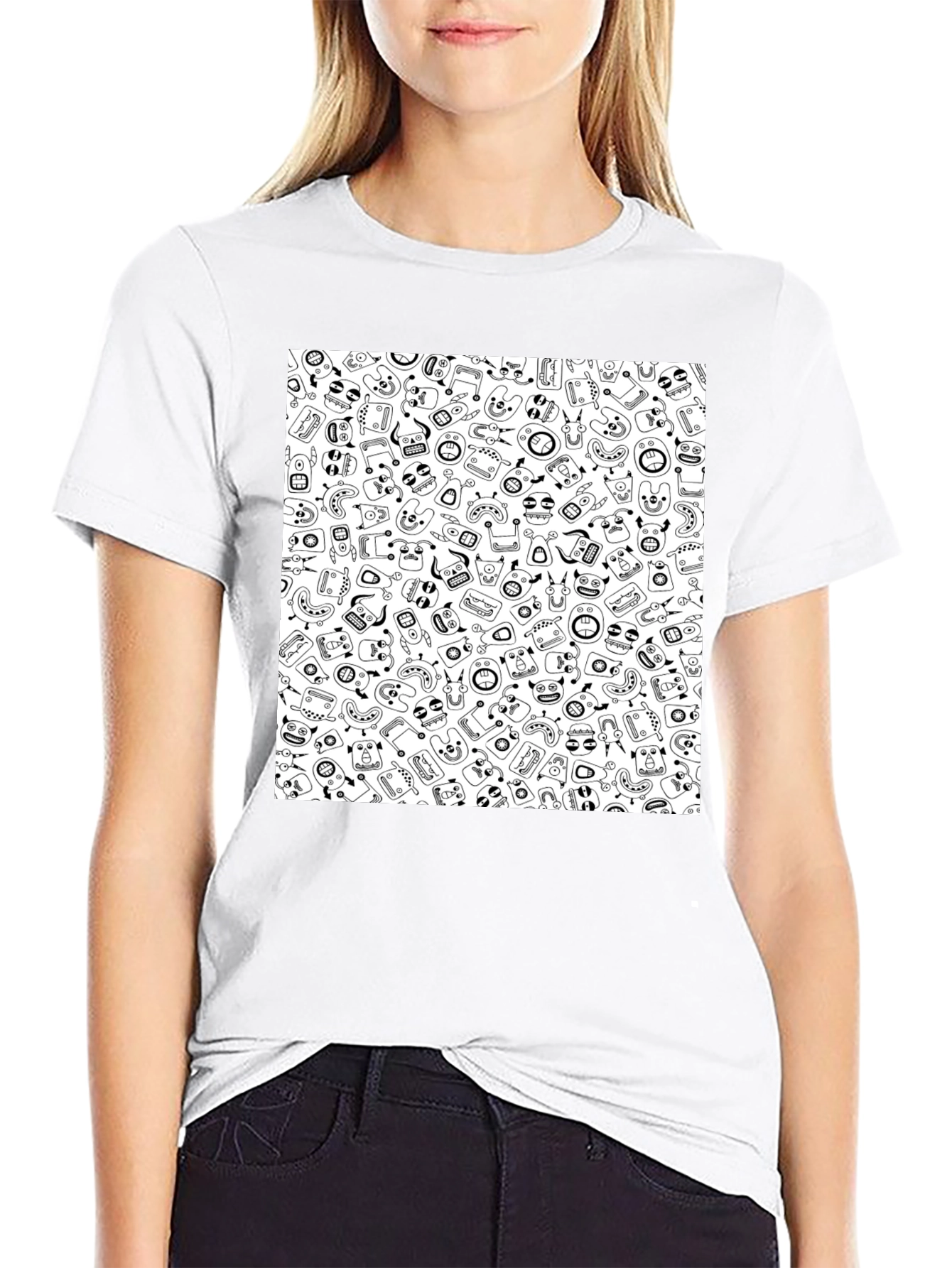 Funky Black T-Shirt with Whimsical Pattern