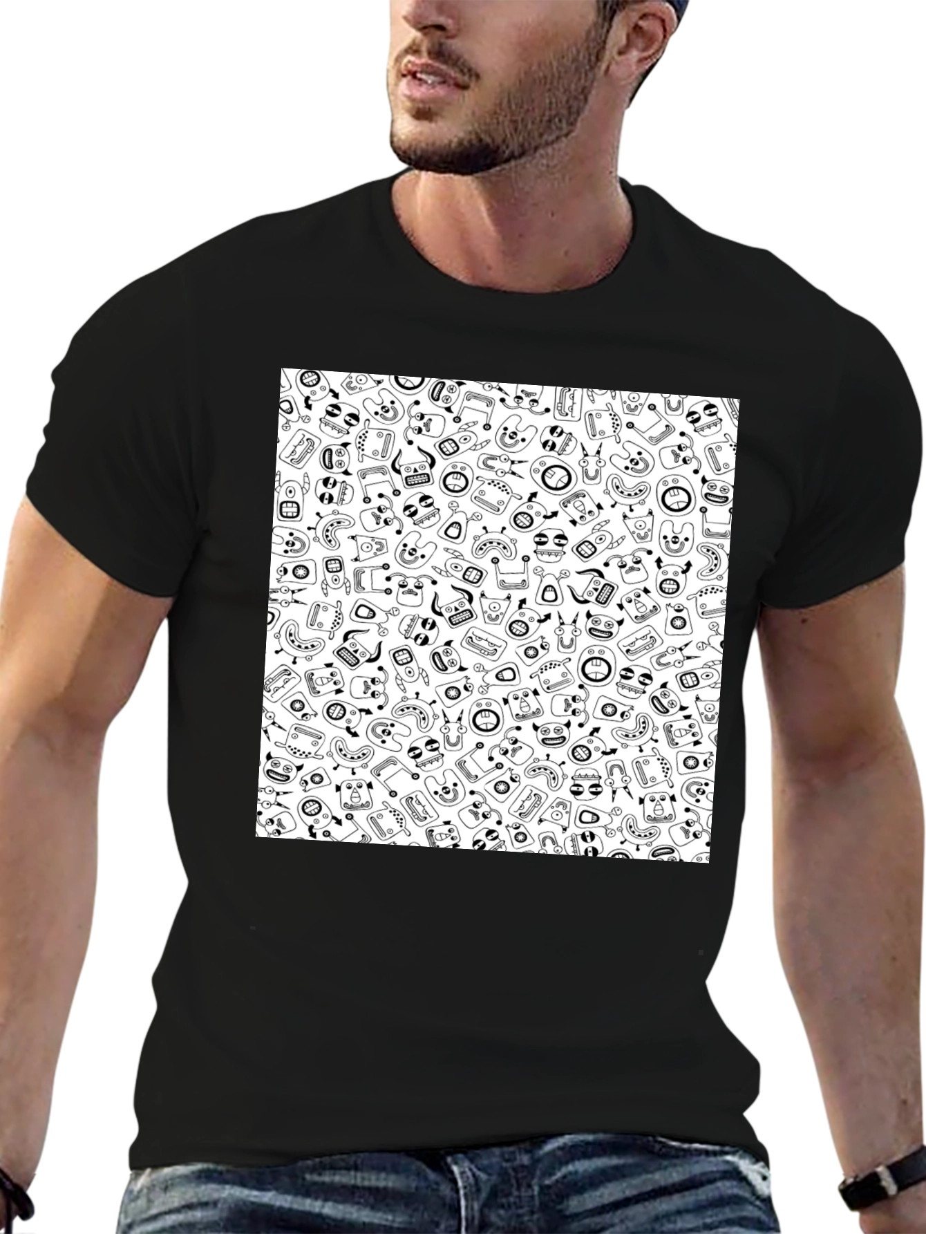 Funky Black T-Shirt with Whimsical Pattern