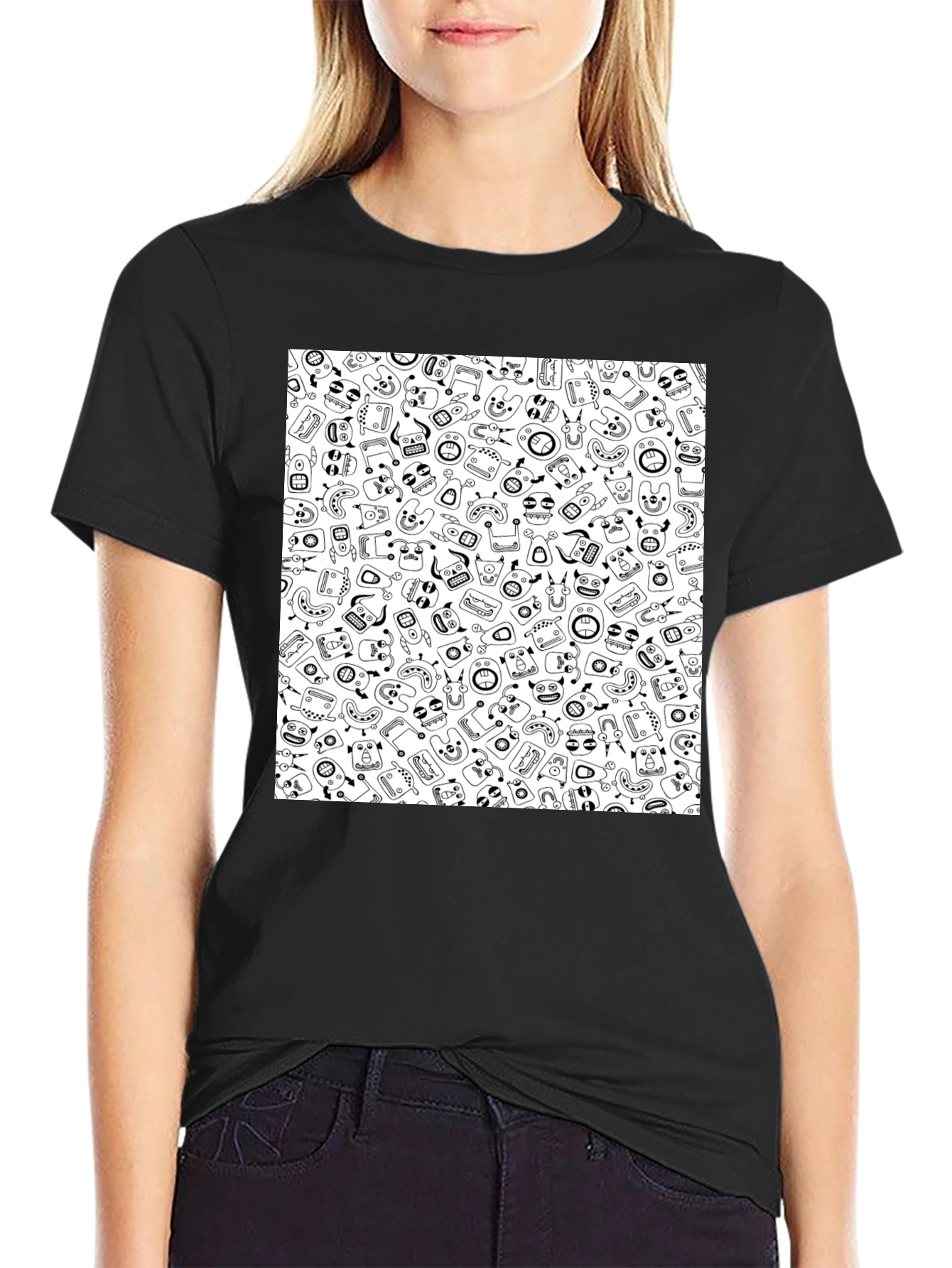 Funky Black T-Shirt with Whimsical Pattern