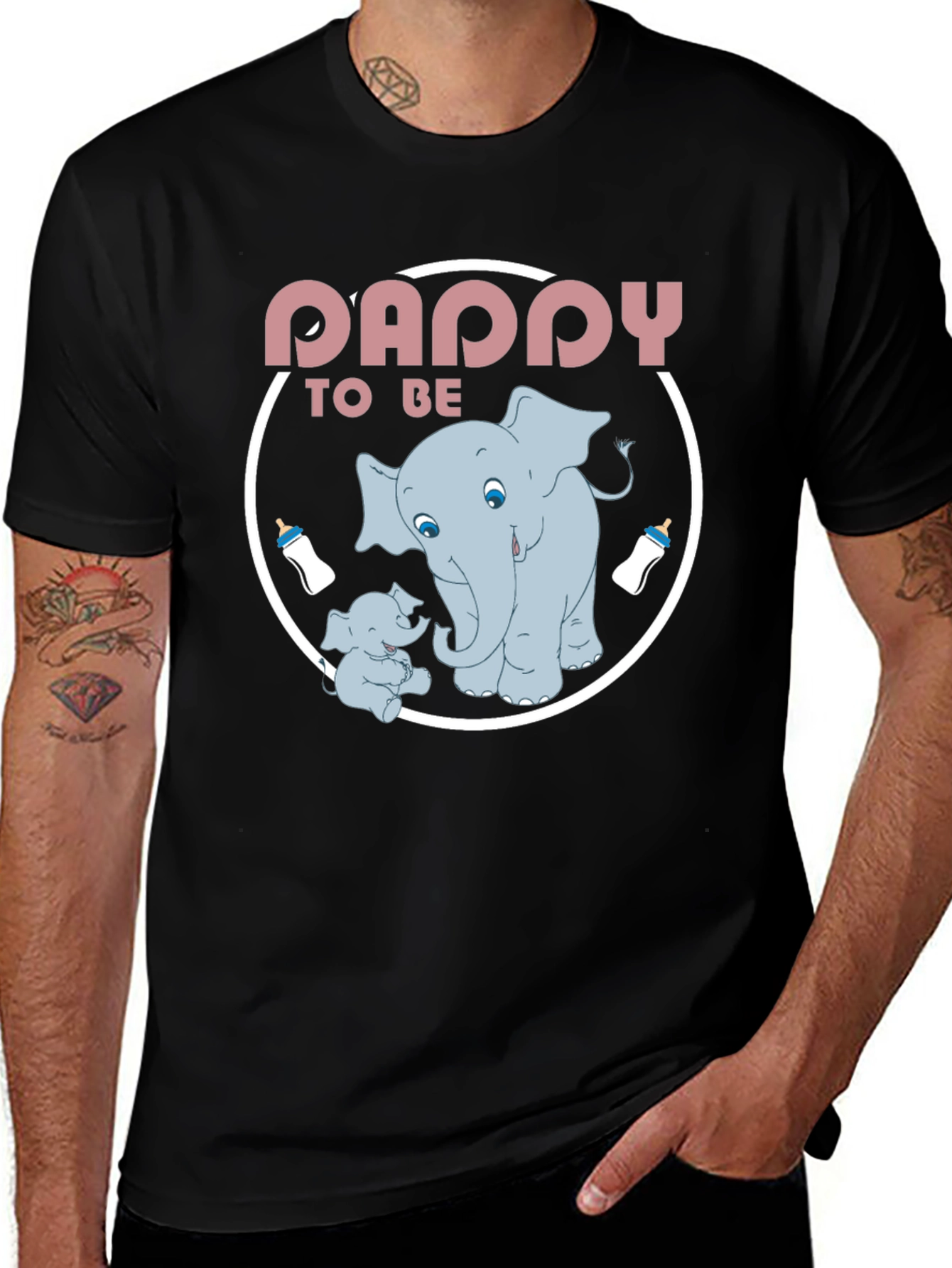 Daddy To Be Elephant Graphic Tee - Black