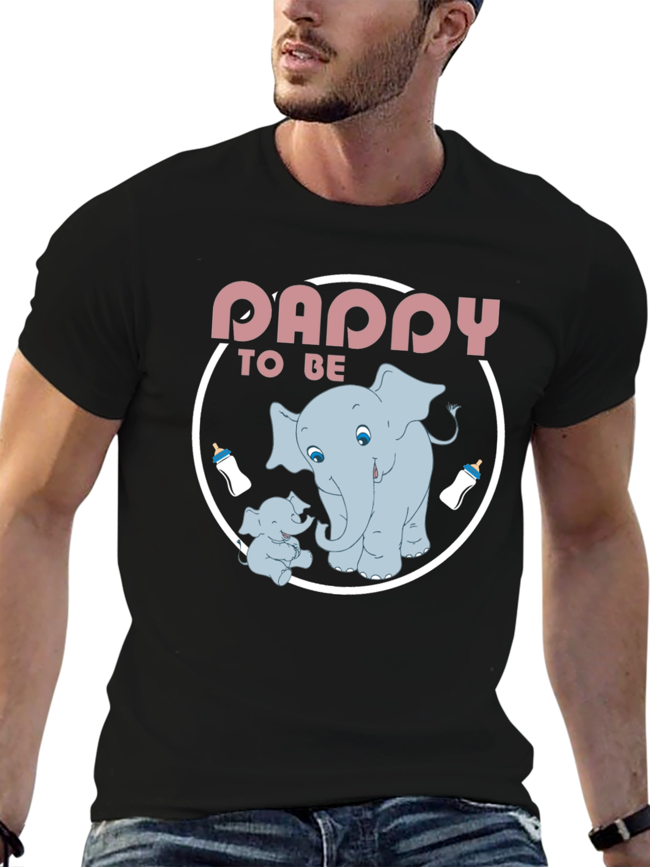 Daddy To Be Elephant Graphic Tee - Black