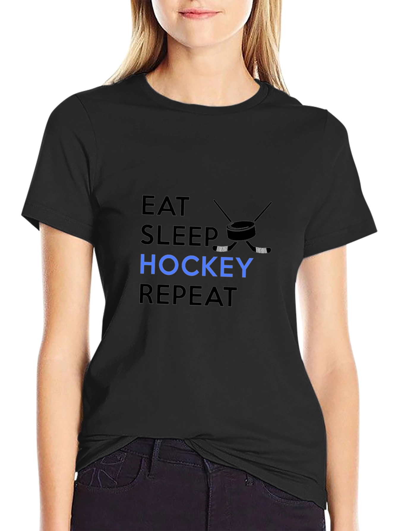 Eat Sleep Hockey Repeat - Mens Black T-Shirt