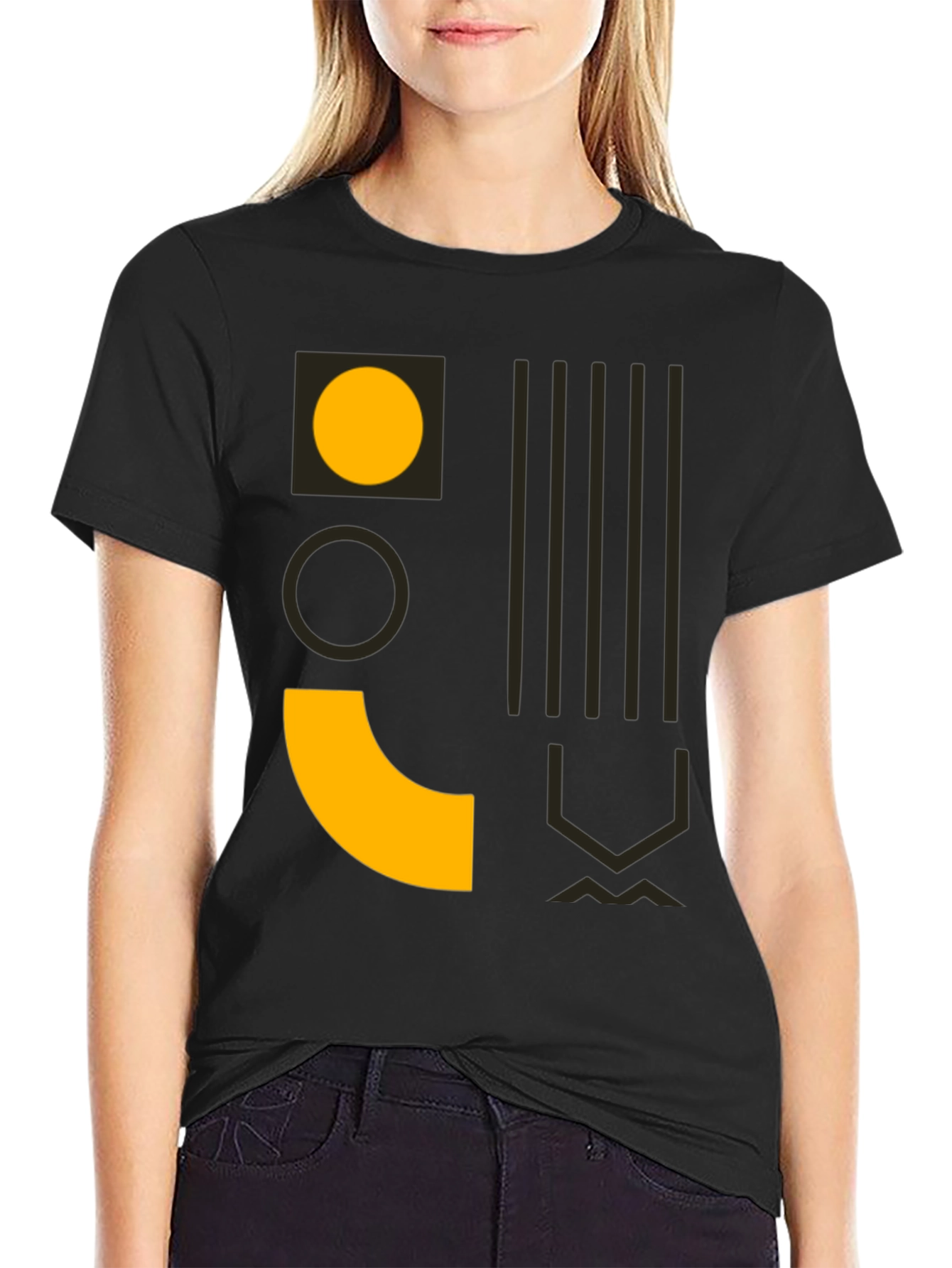 Modern Geometric Print Mens Black T-Shirt