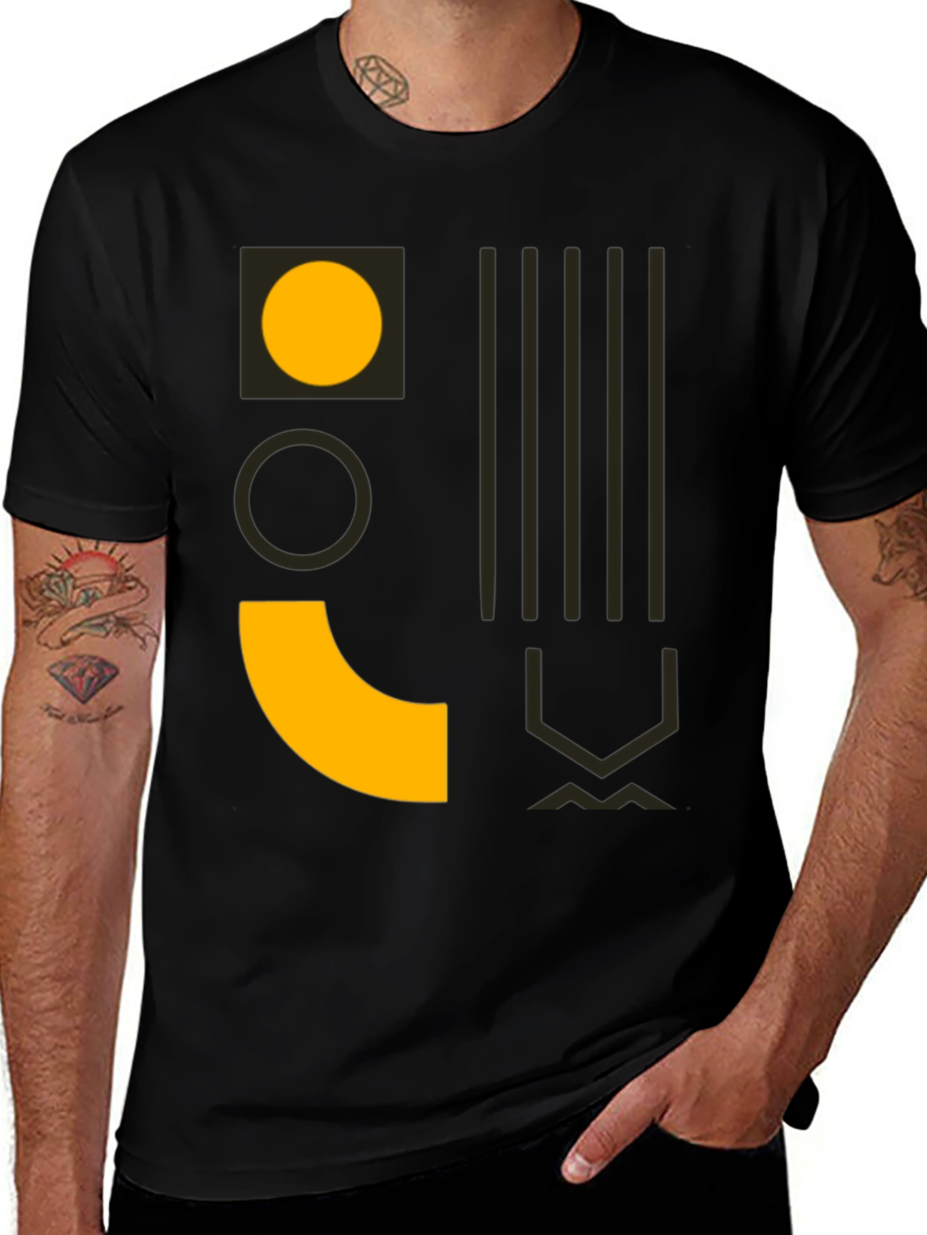 Modern Geometric Print Mens Black T-Shirt
