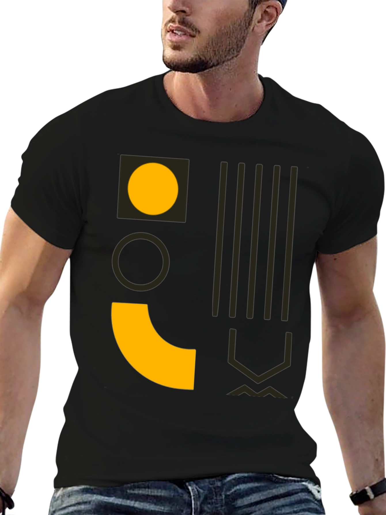 Modern Geometric Print Mens Black T-Shirt