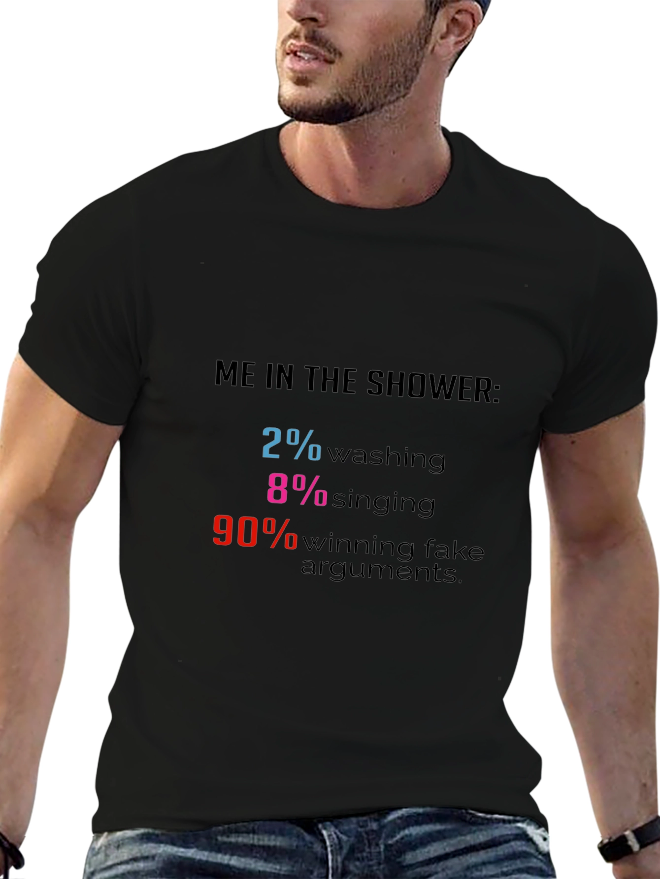 Funny Shower Thought T-Shirt - 2% Washing 90% Arguments