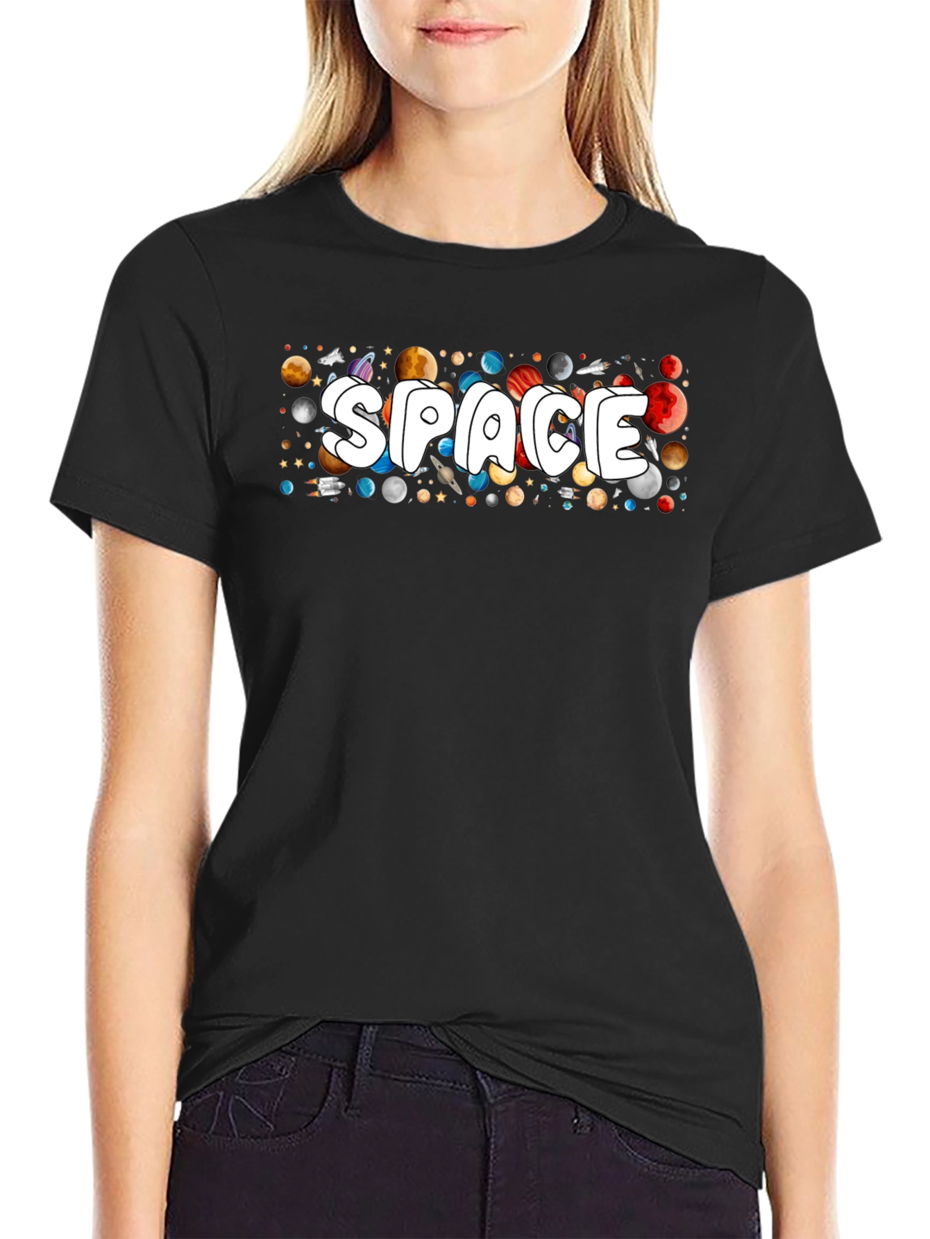 Space Graphic T-Shirt - Planets & Stars Design