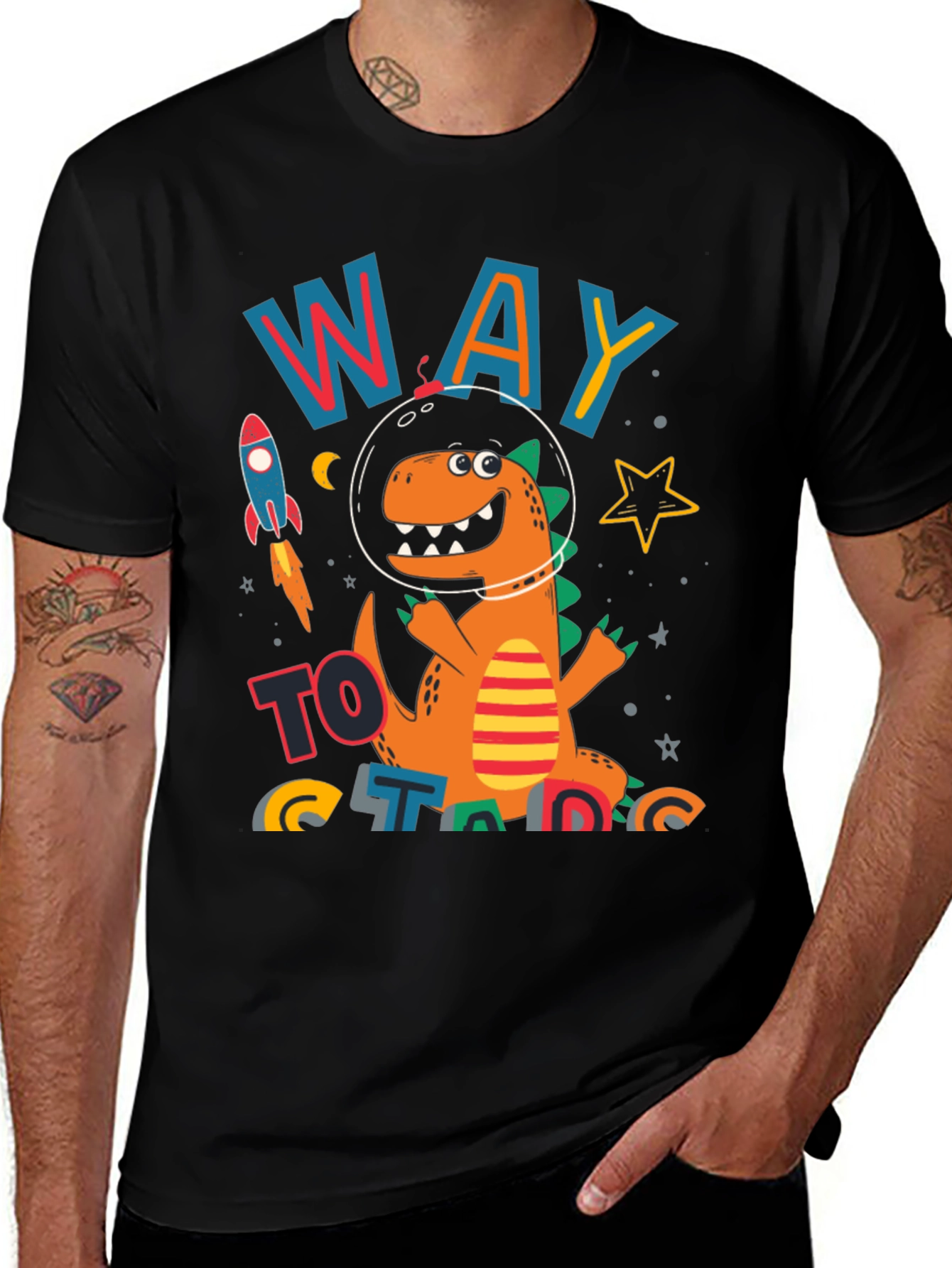Dino Astronaut Black T-Shirt - Way To Stargaze