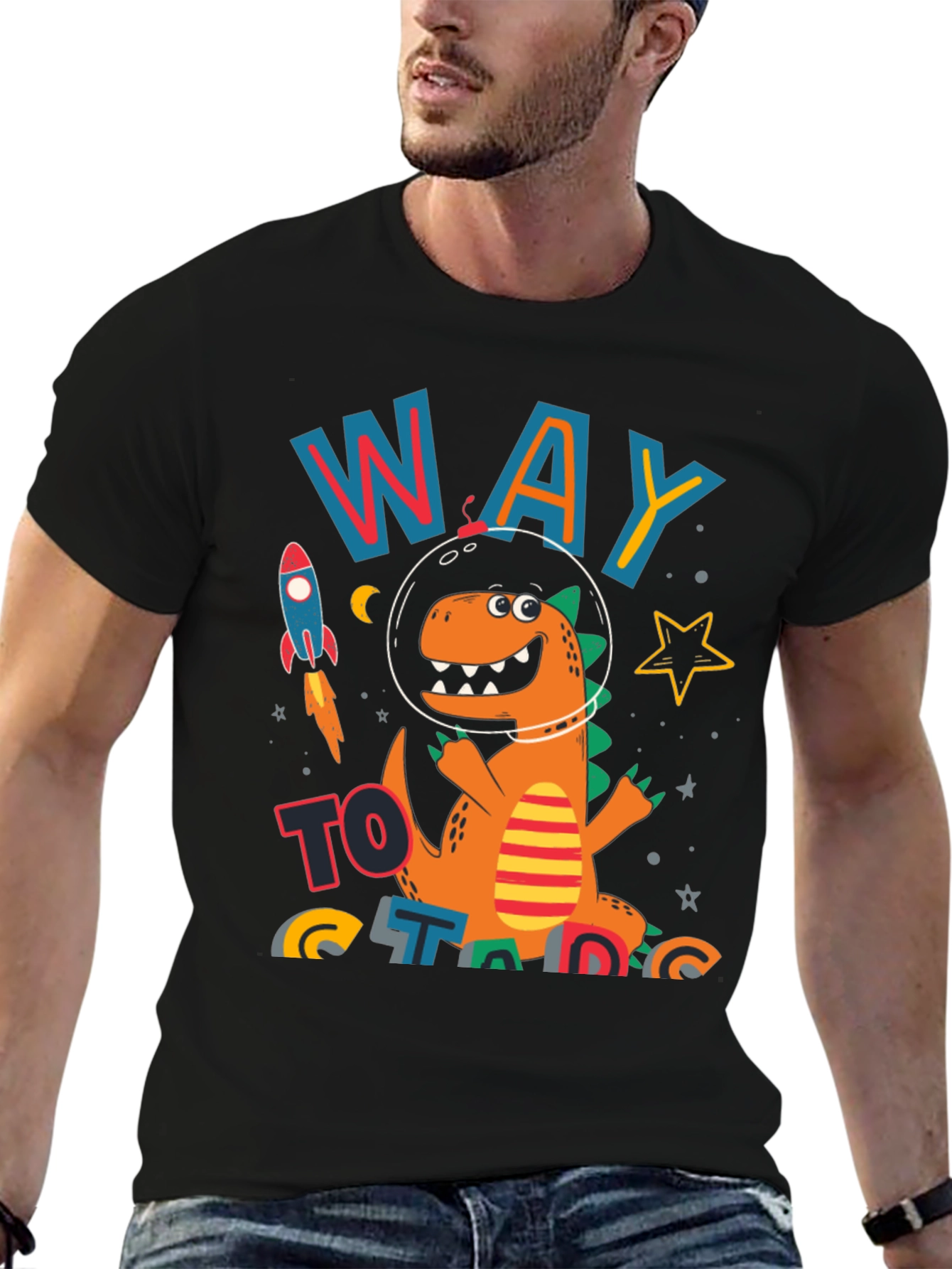 Dino Astronaut Black T-Shirt - Way To Stargaze
