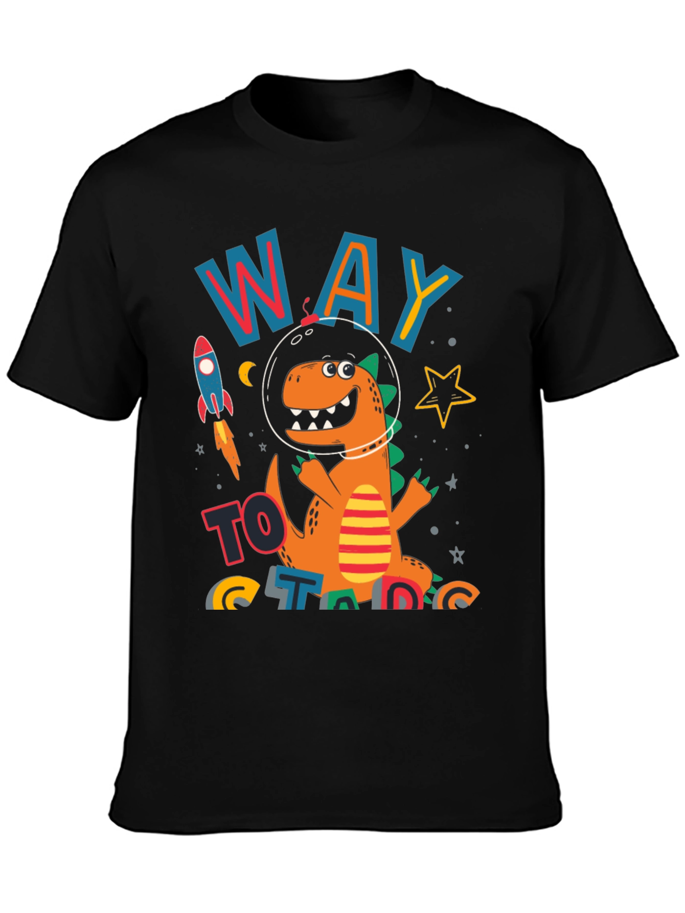 Dino Astronaut Black T-Shirt - Way To Stargaze