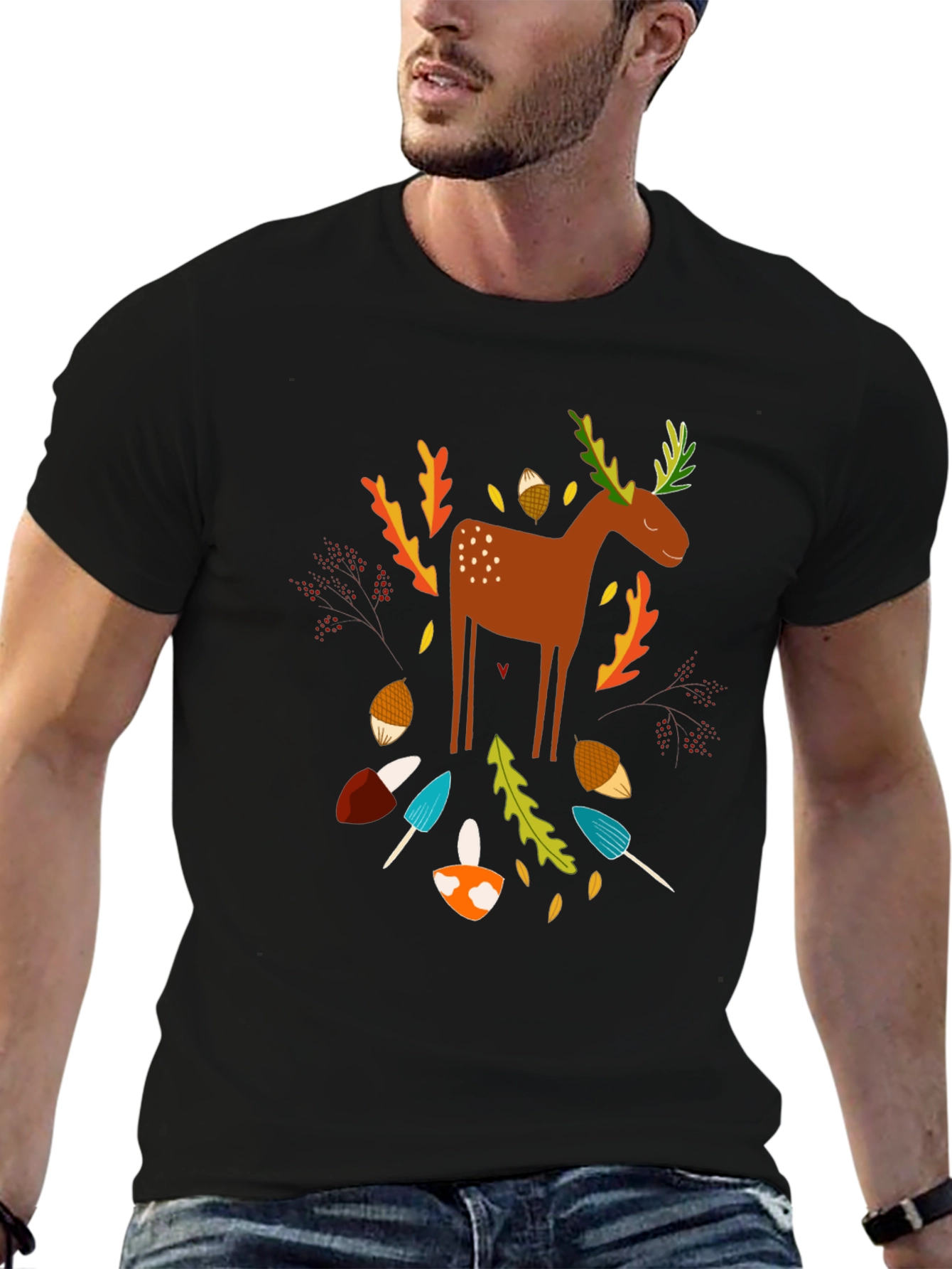 Whimsical Deer Graphic T-Shirt - Nature Inspired Design